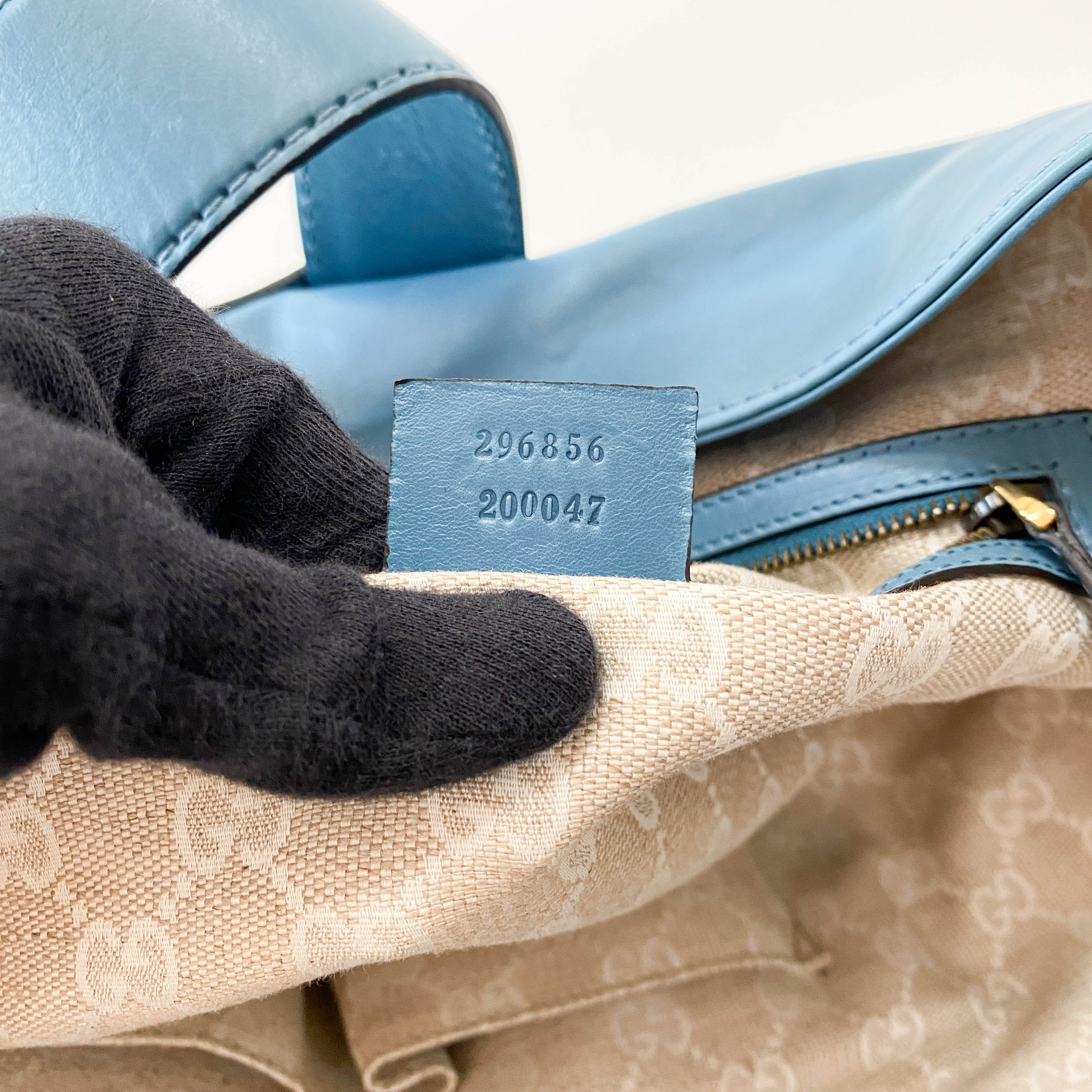 Stirrup Light Blue Leather Bag