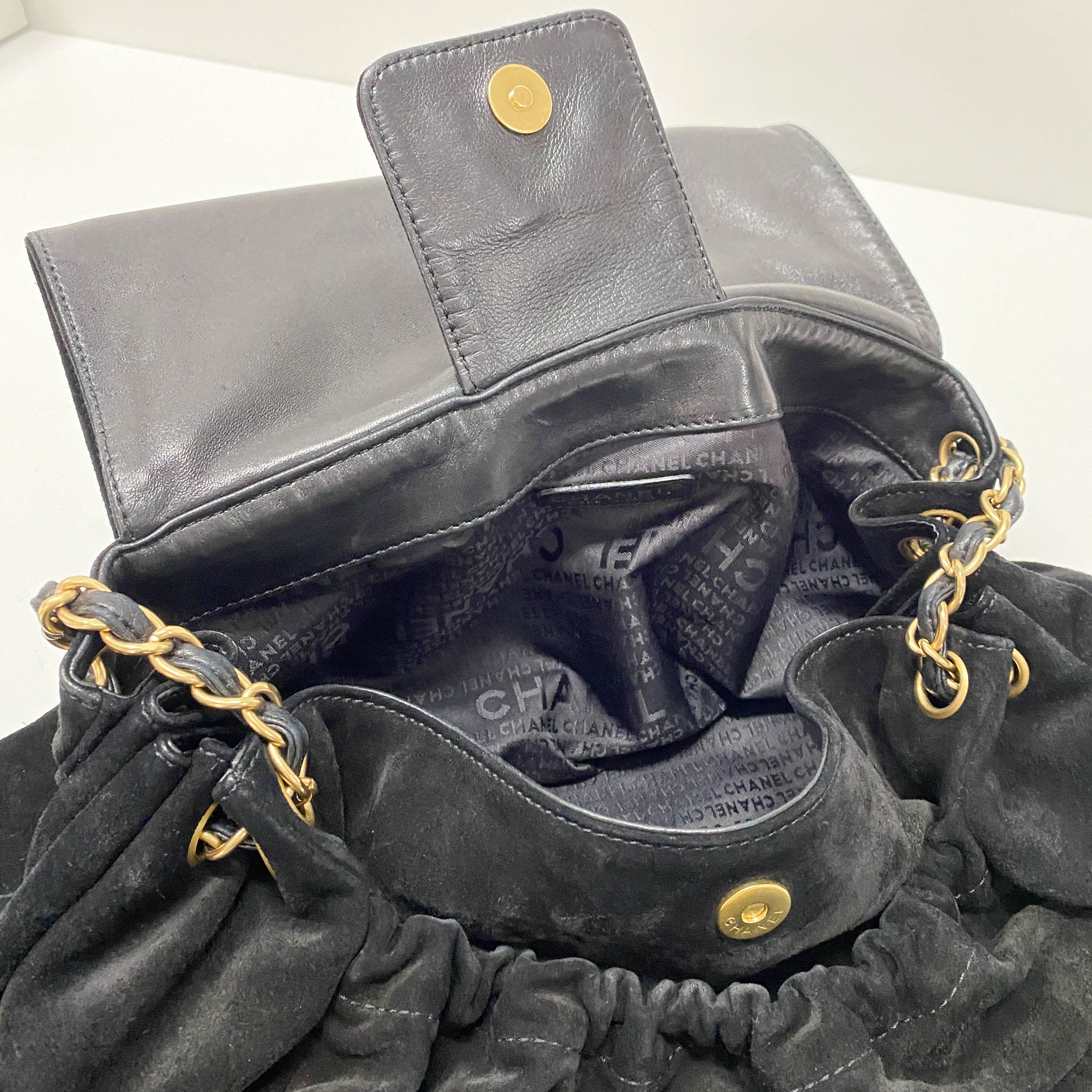 Cabas Black Suede Shoulder Bag
