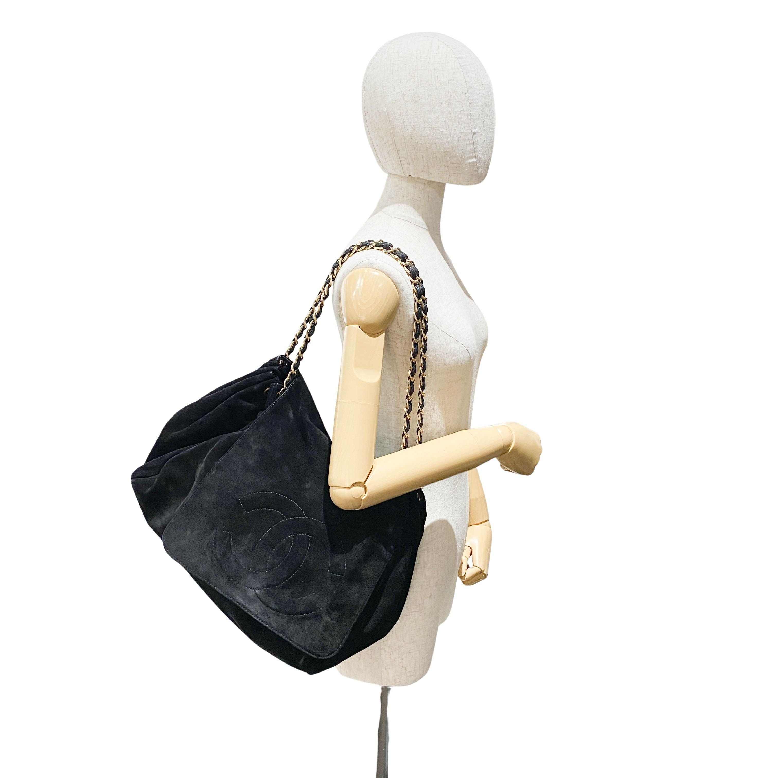 Cabas Black Suede Shoulder Bag
