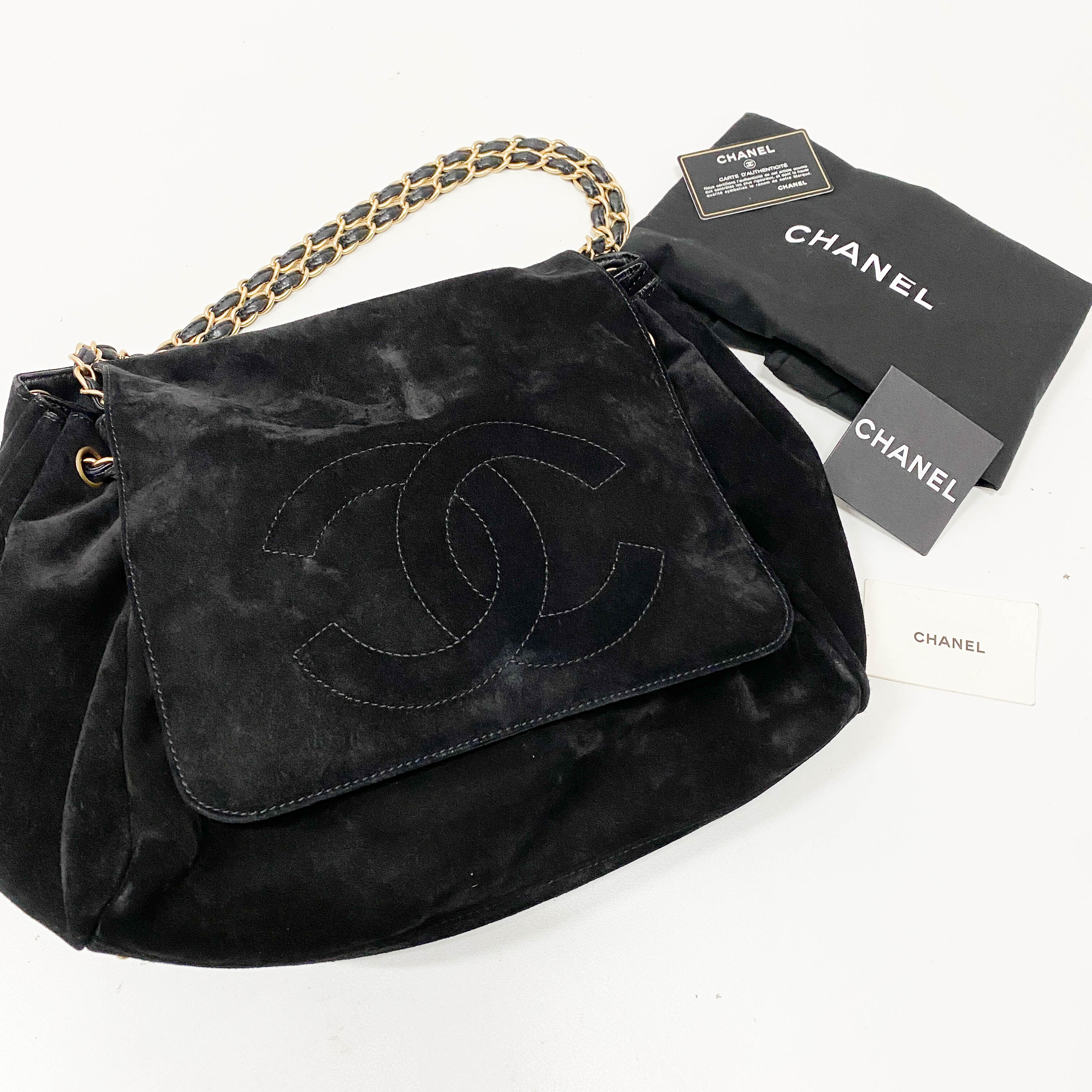 Cabas Black Suede Shoulder Bag
