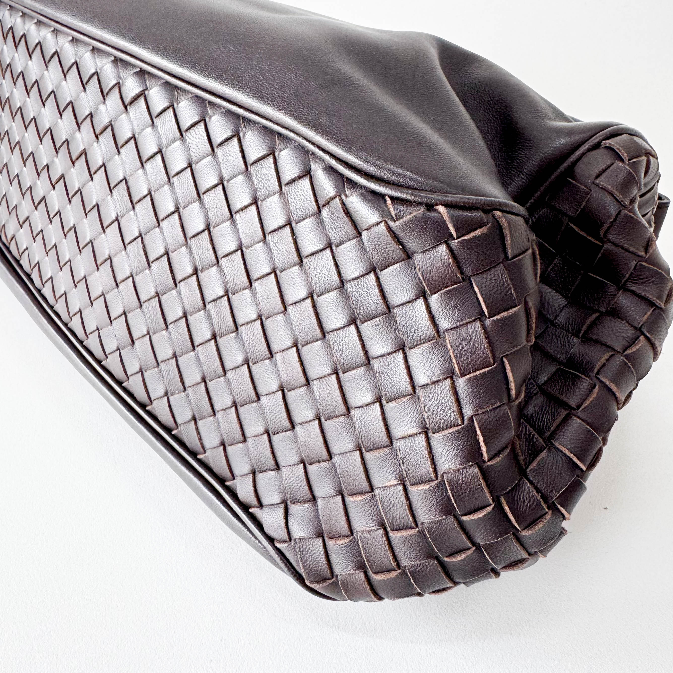 Brown Leather Intrecciato Shoulder Bag