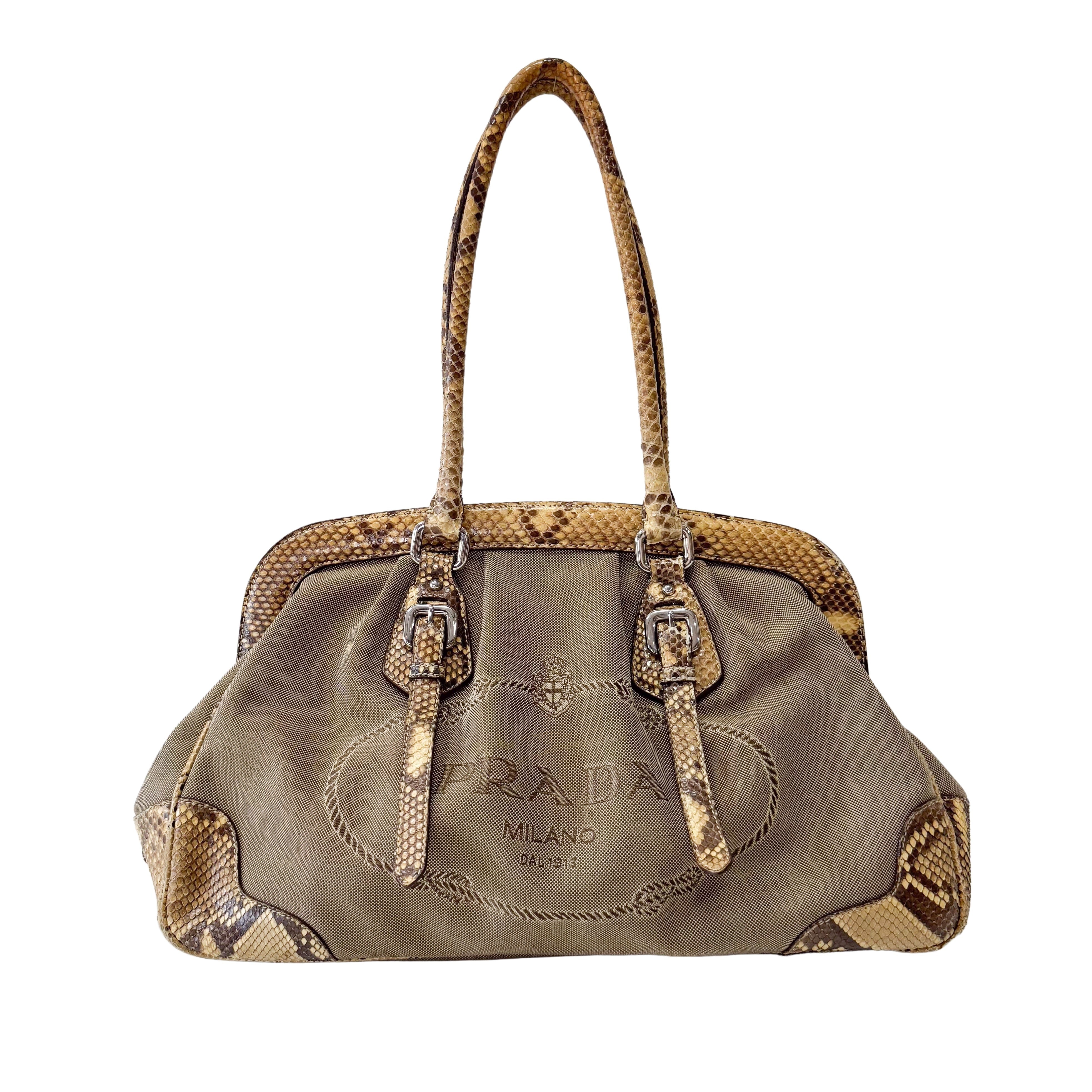Yellow Jacquard Python Leather Shoulder Bag