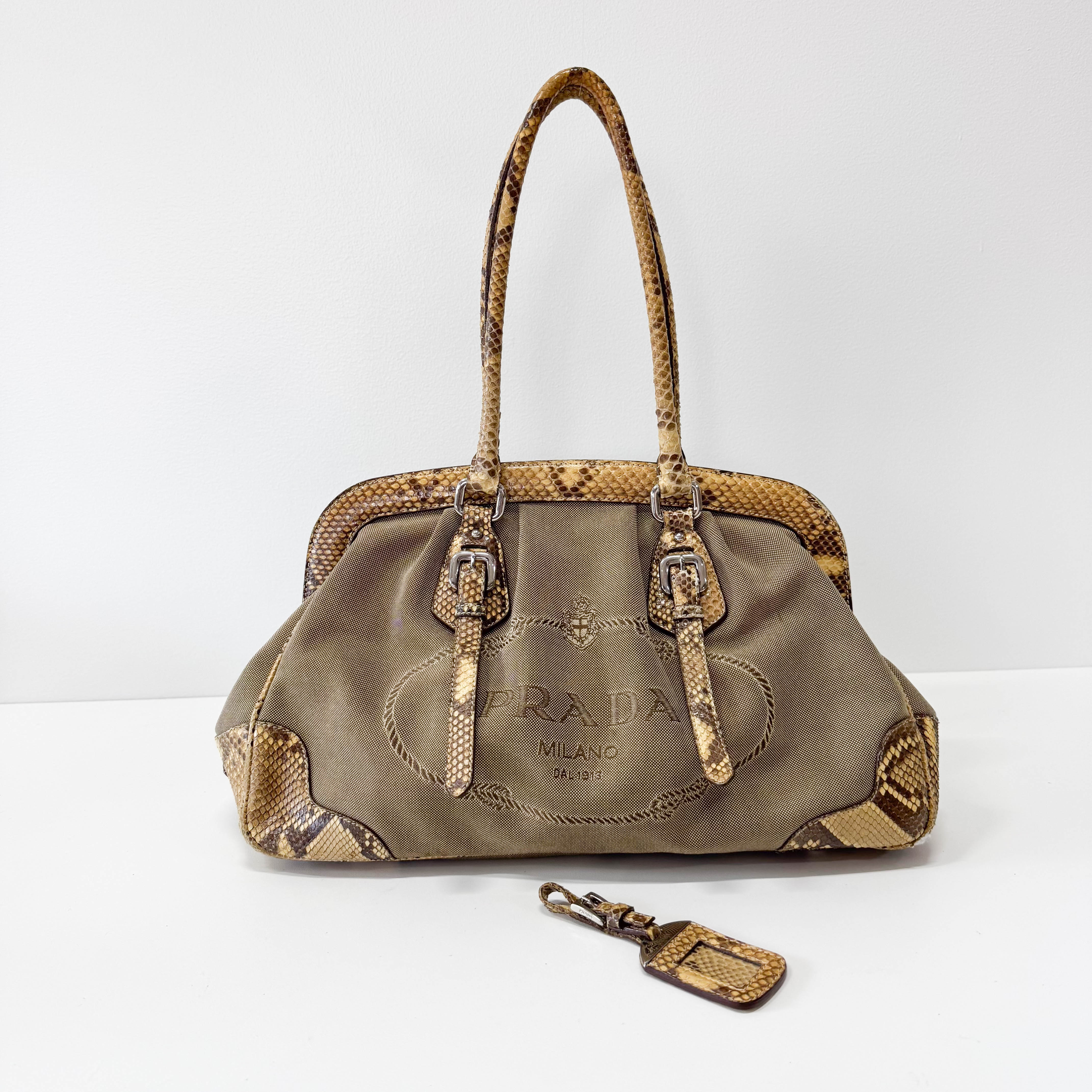 Yellow Jacquard Python Leather Shoulder Bag