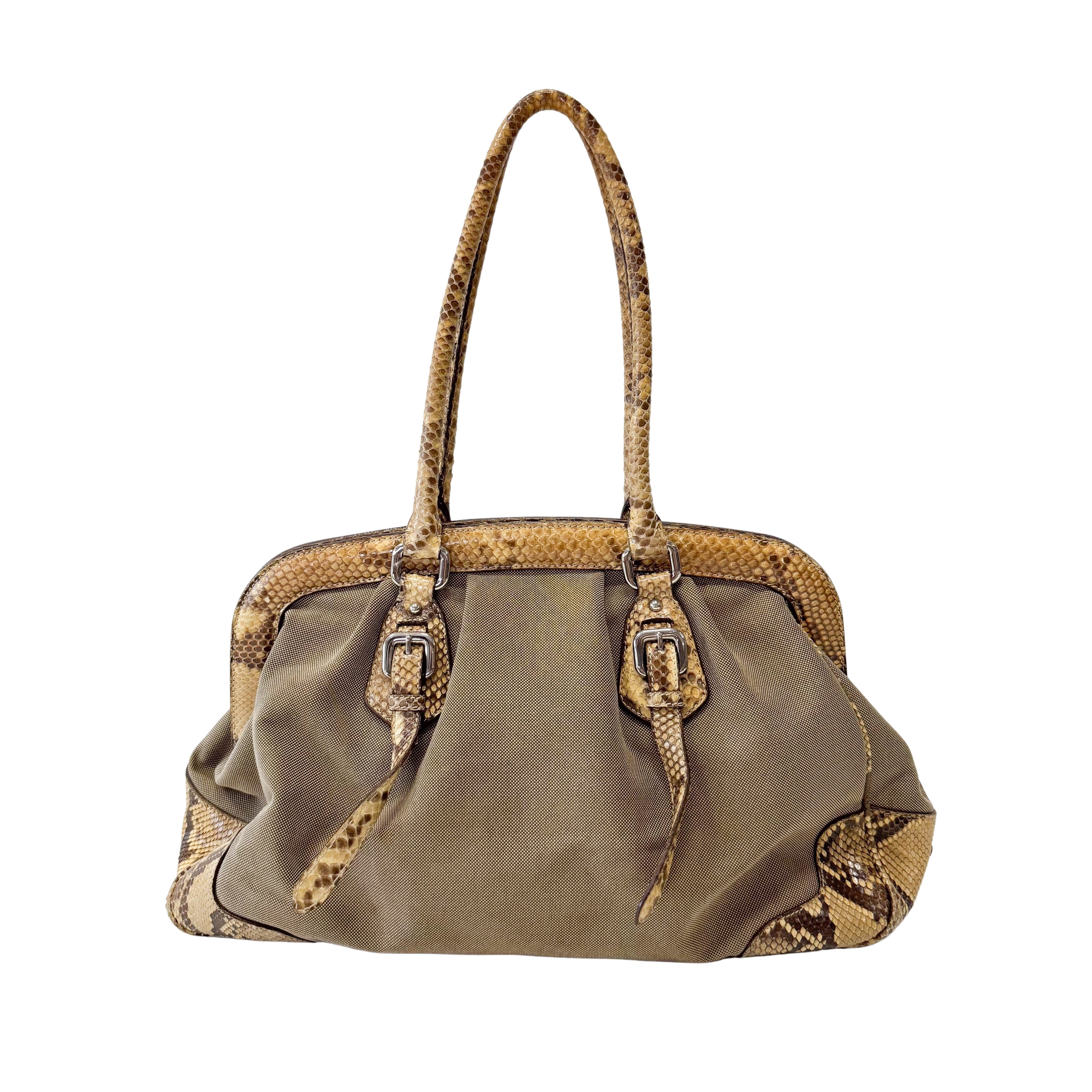Yellow Jacquard Python Leather Shoulder Bag