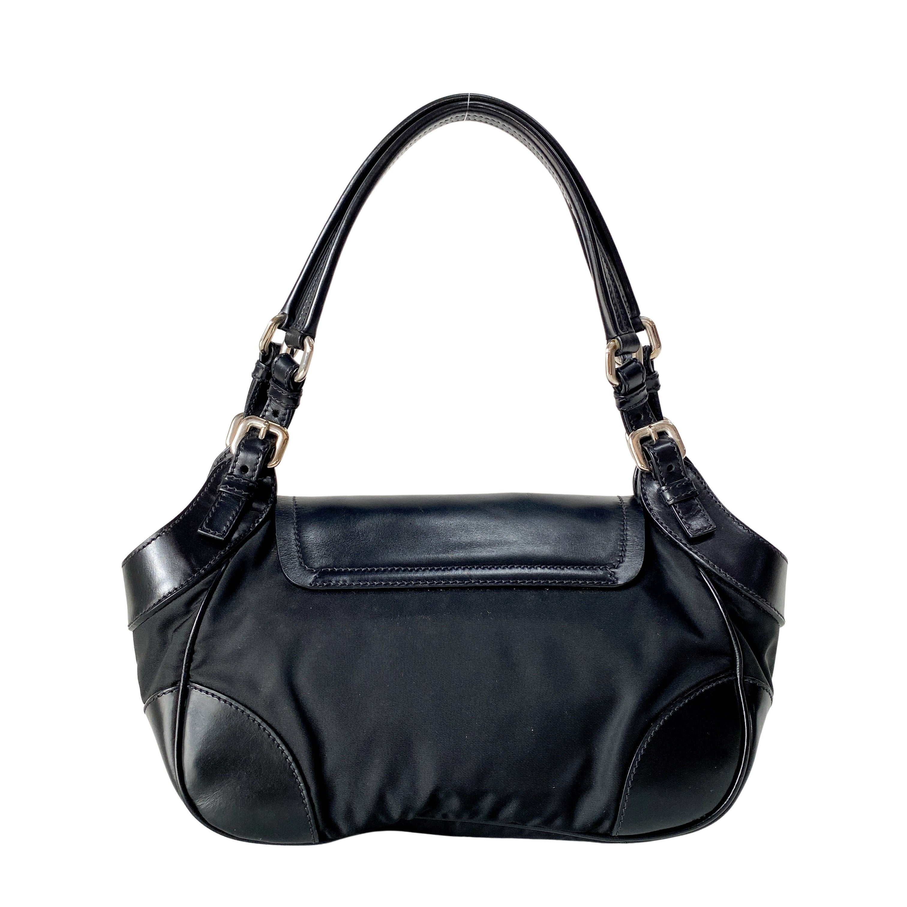 Black Nylon & Leather Shoulder Bag