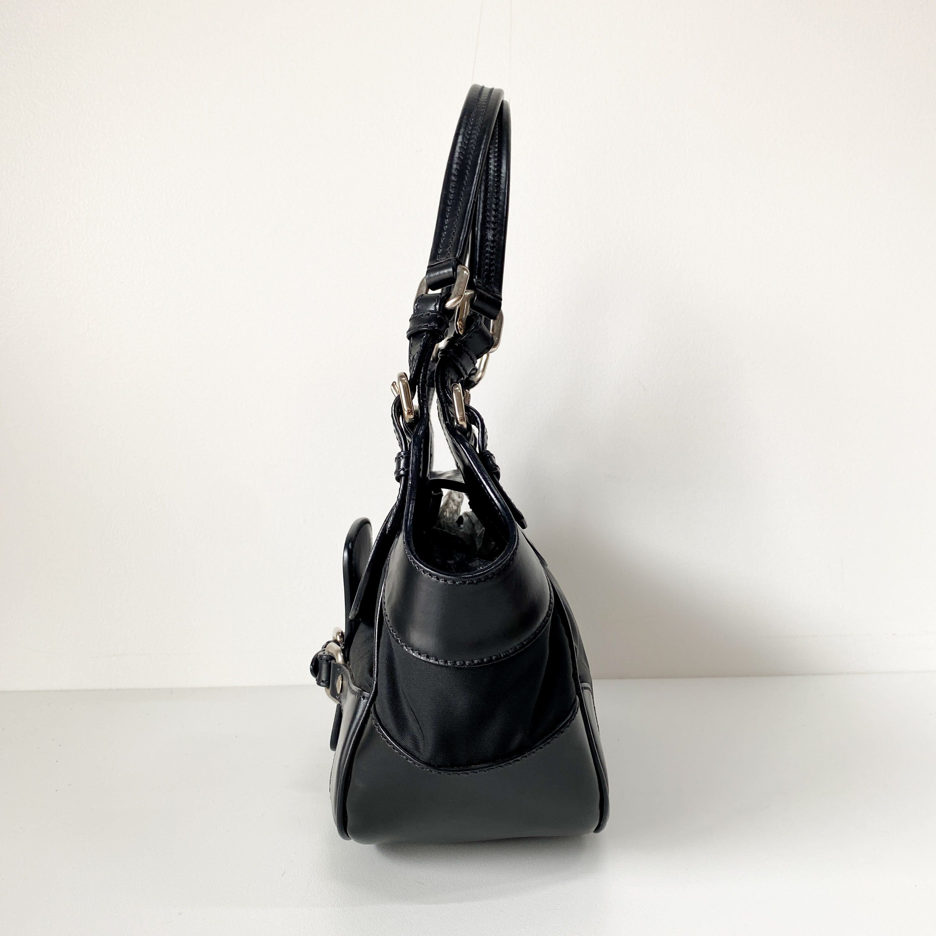 Black Nylon & Leather Shoulder Bag