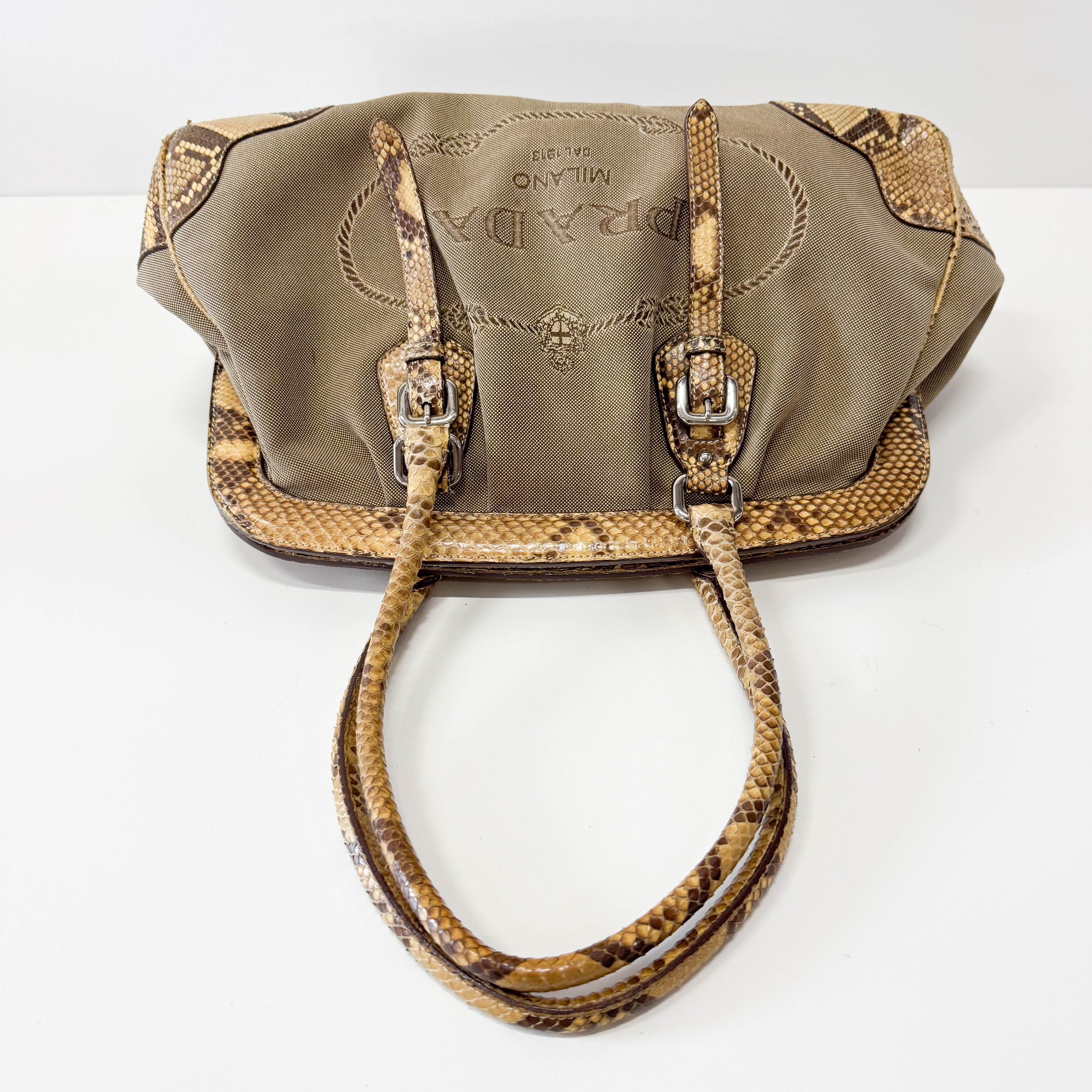 Yellow Jacquard Python Leather Shoulder Bag
