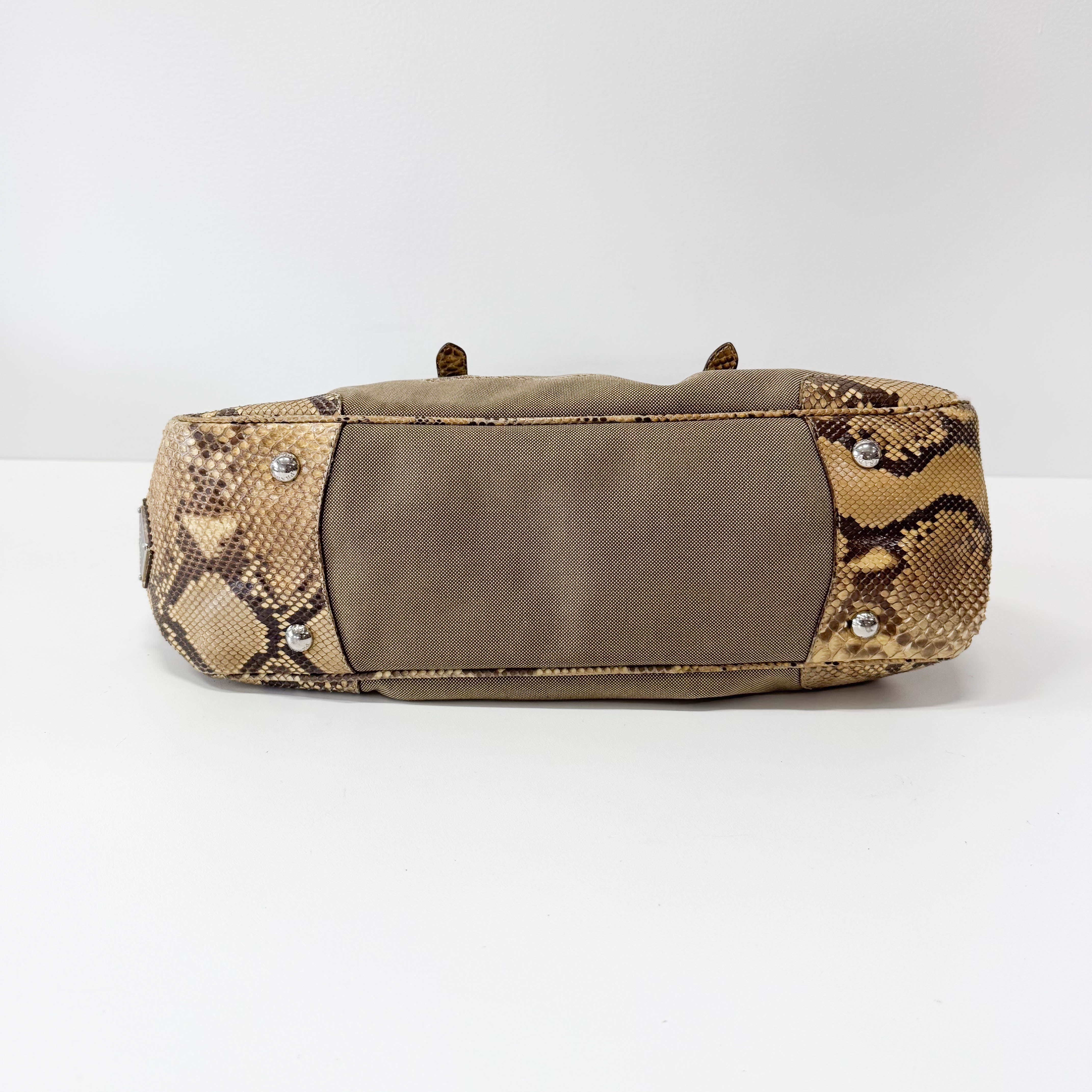 Yellow Jacquard Python Leather Shoulder Bag