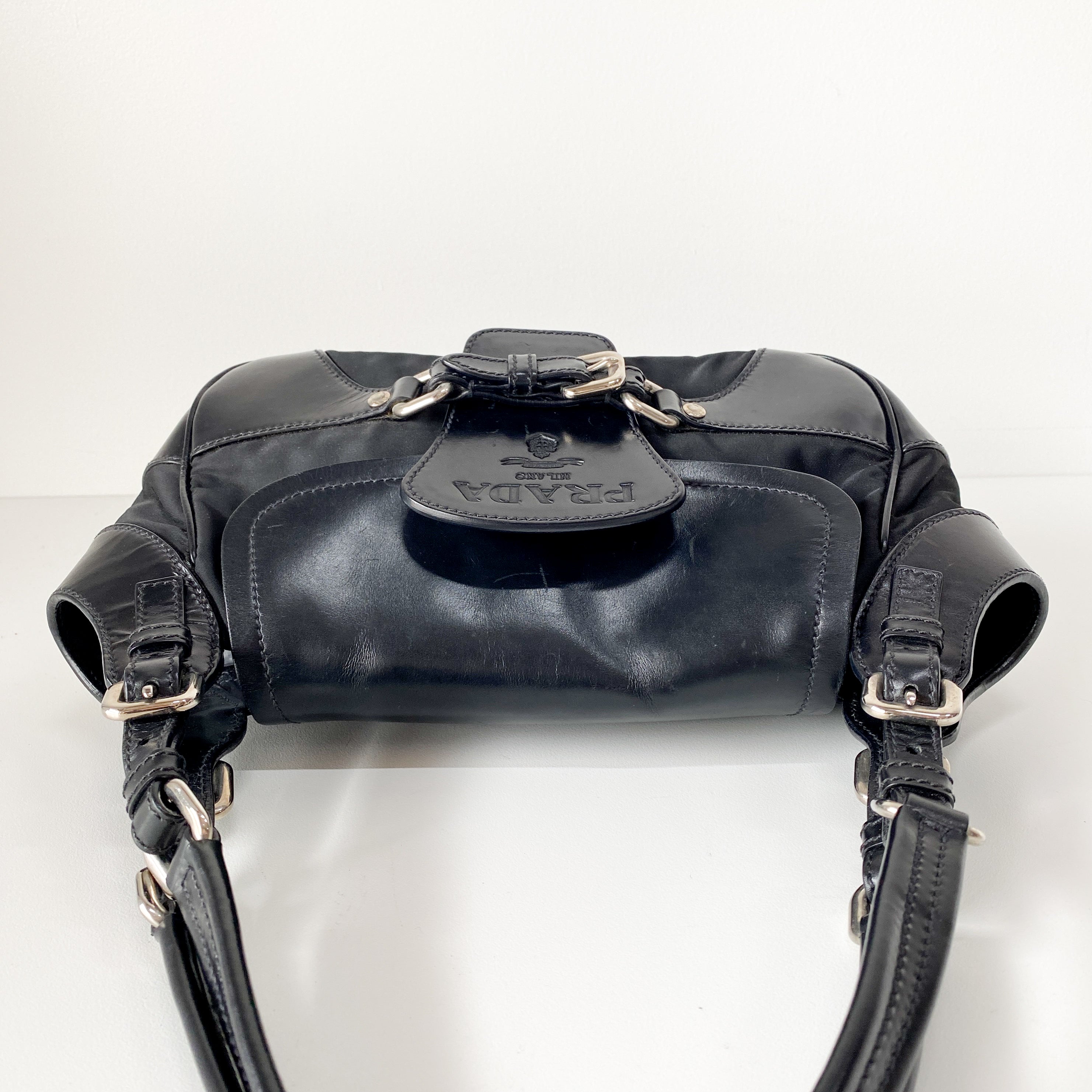 Black Nylon & Leather Shoulder Bag