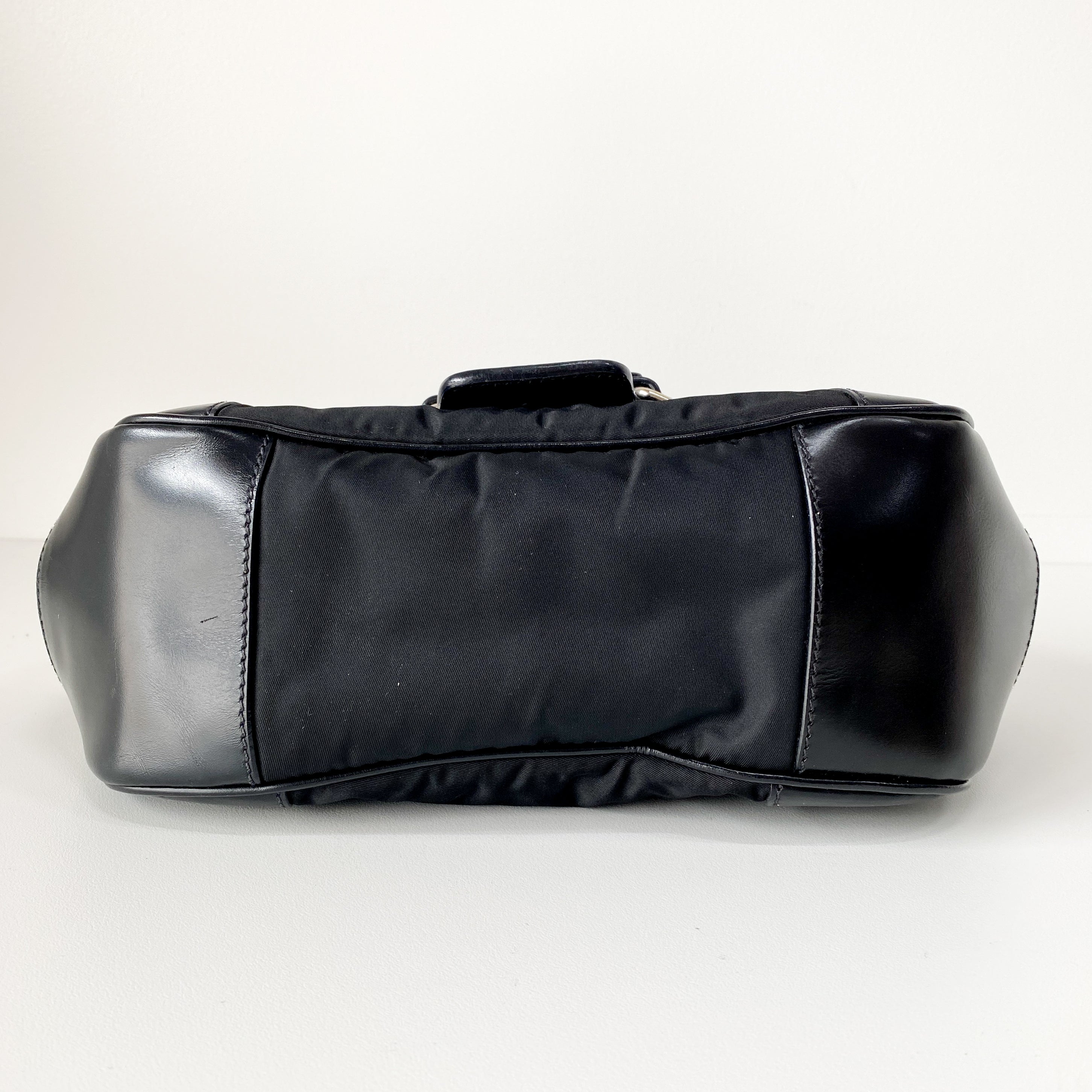 Black Nylon & Leather Shoulder Bag