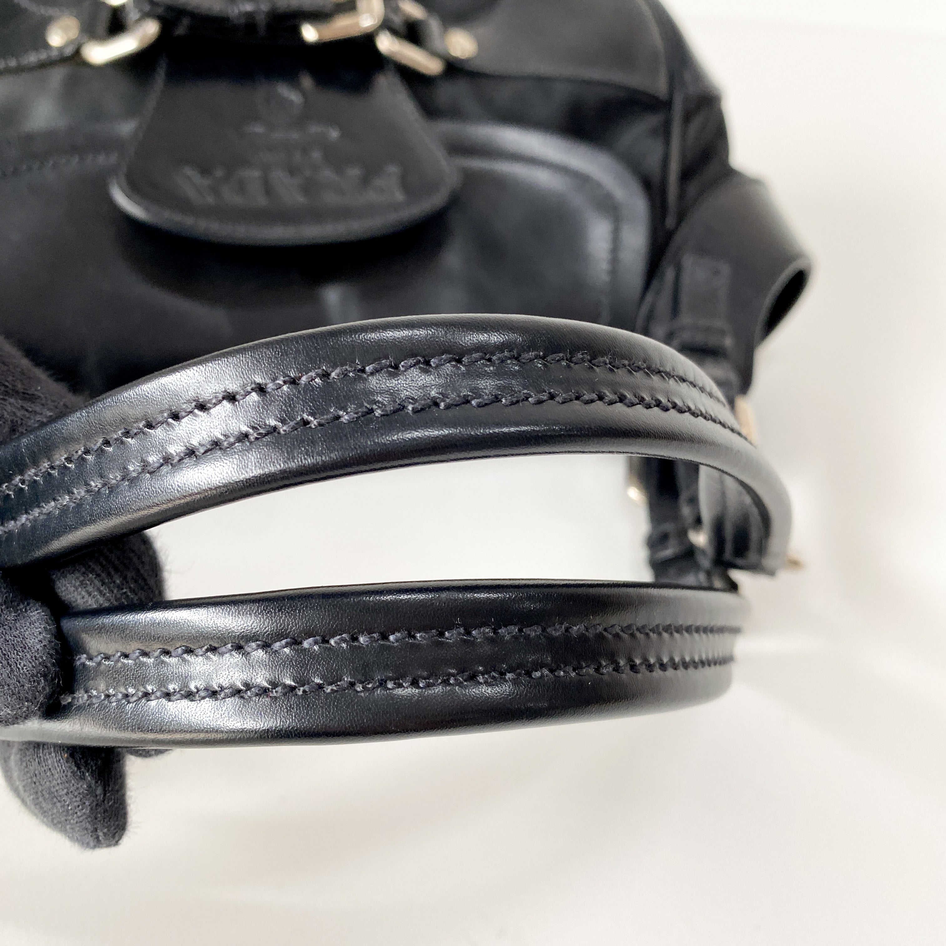 Black Nylon & Leather Shoulder Bag