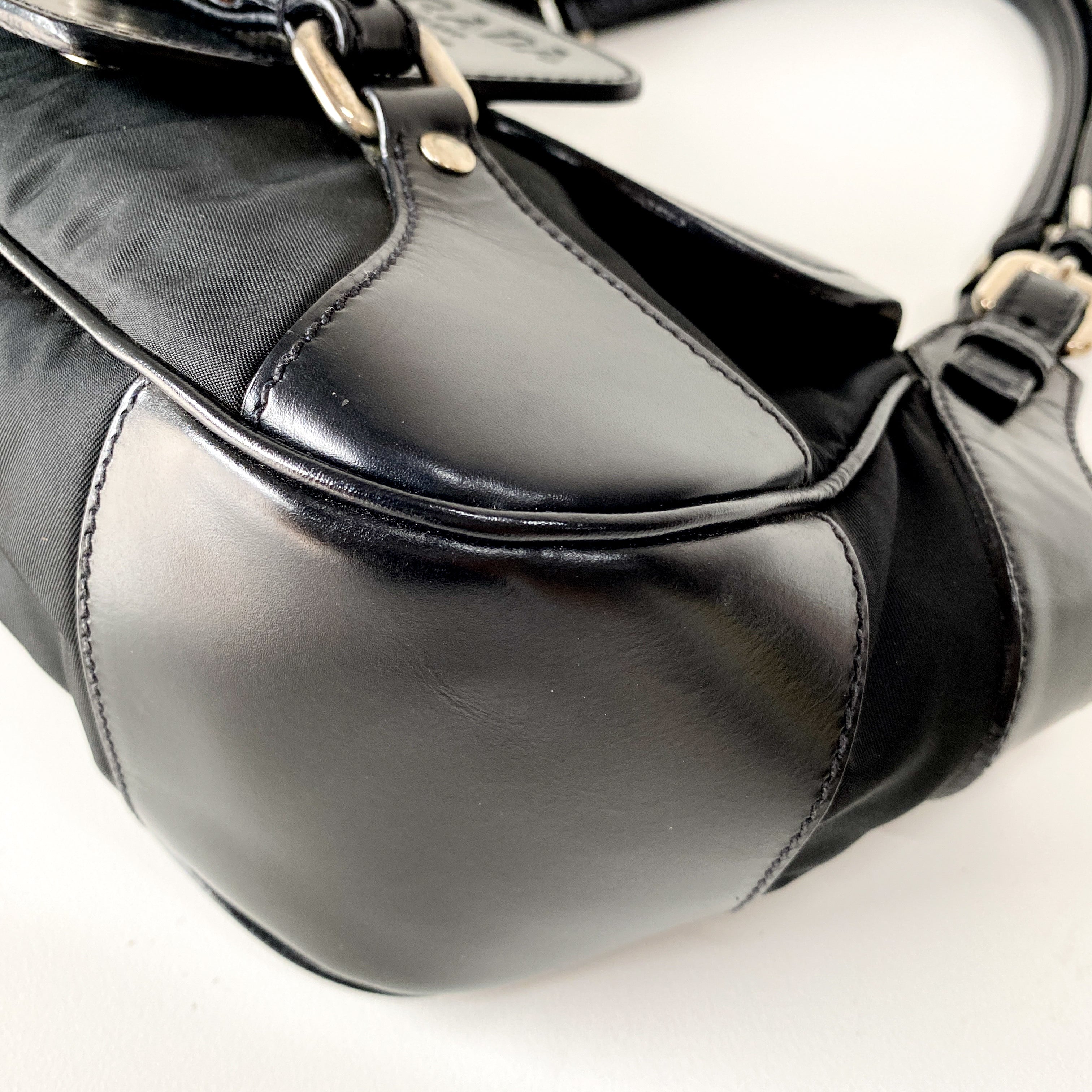 Black Nylon & Leather Shoulder Bag