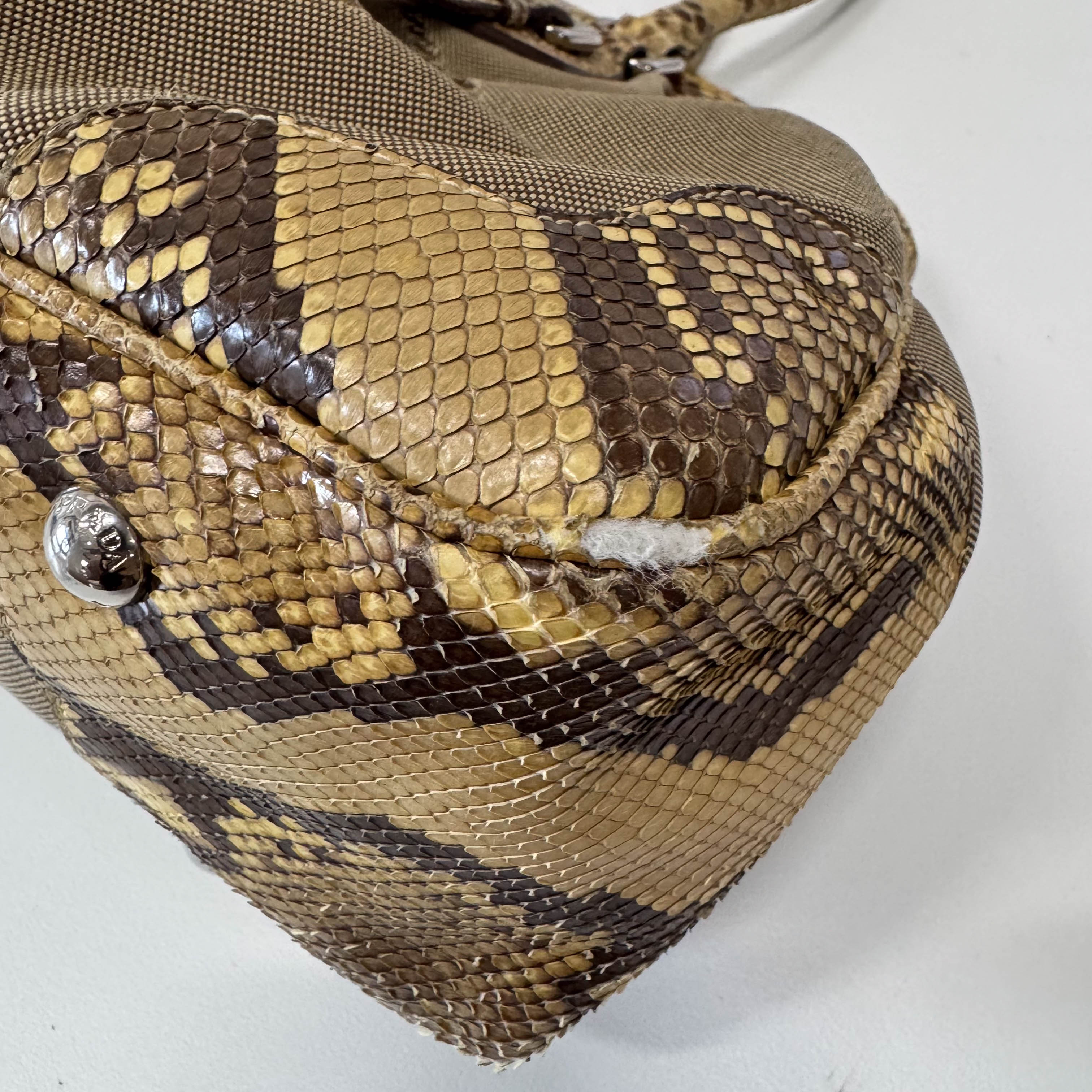 Yellow Jacquard Python Leather Shoulder Bag
