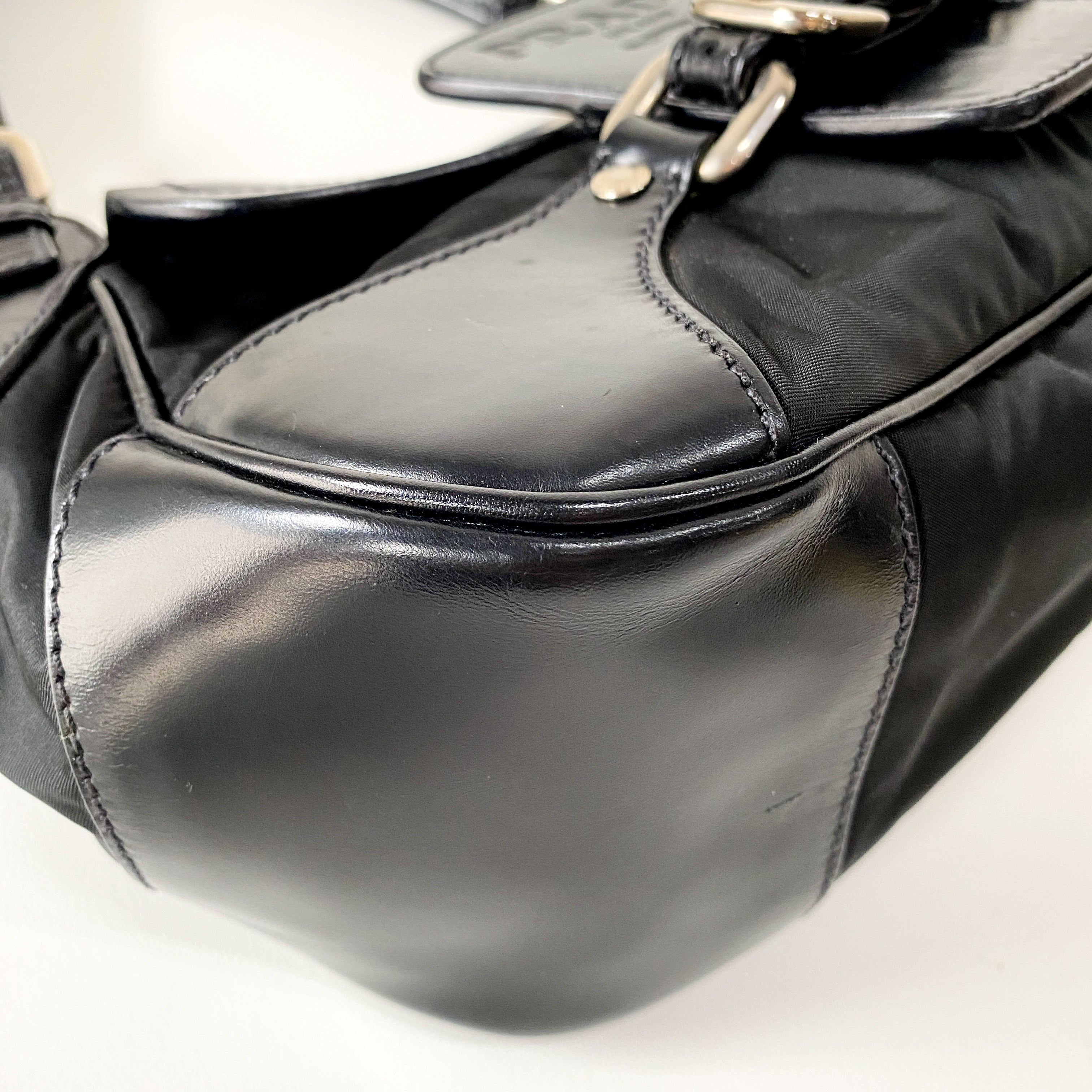 Black Nylon & Leather Shoulder Bag