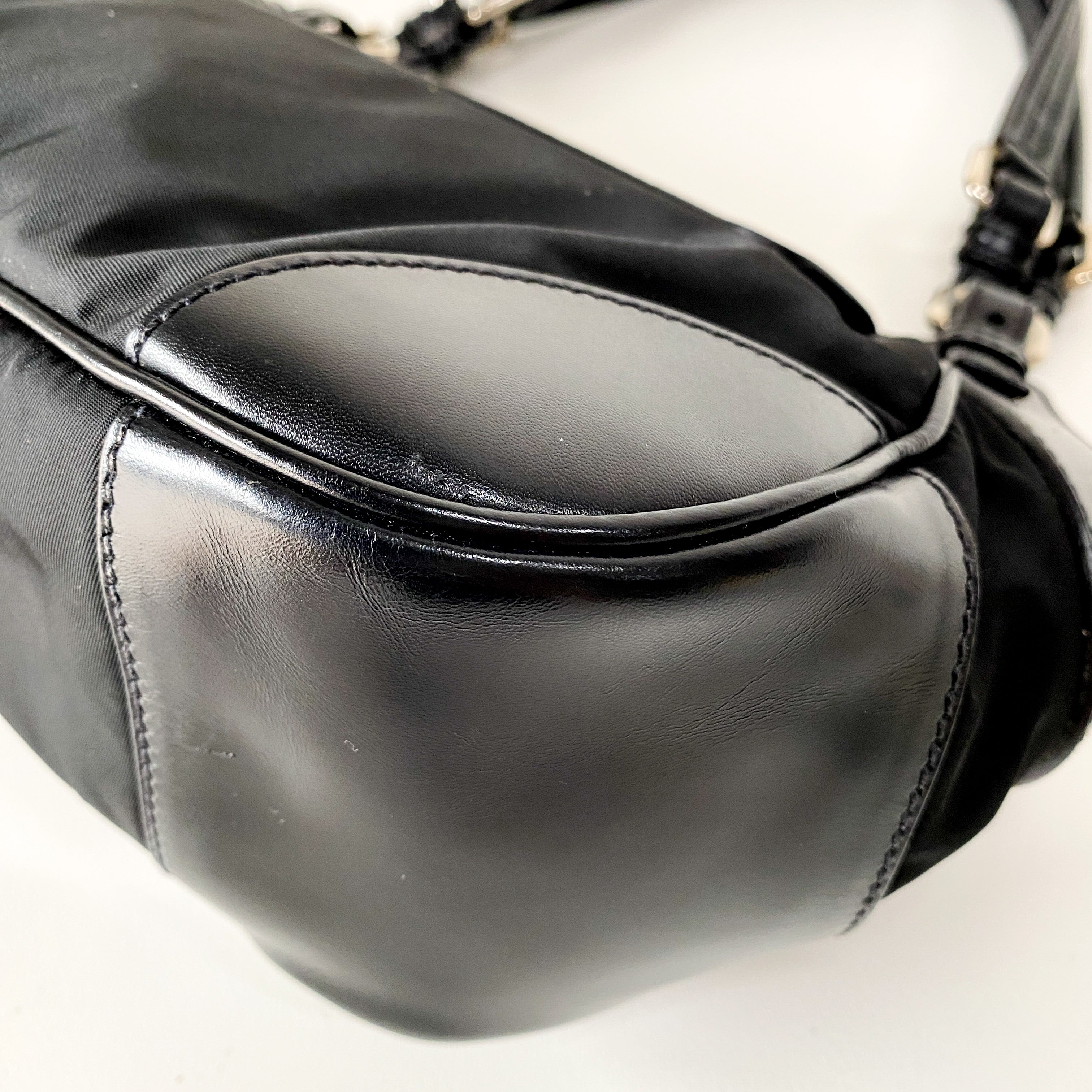 Black Nylon & Leather Shoulder Bag