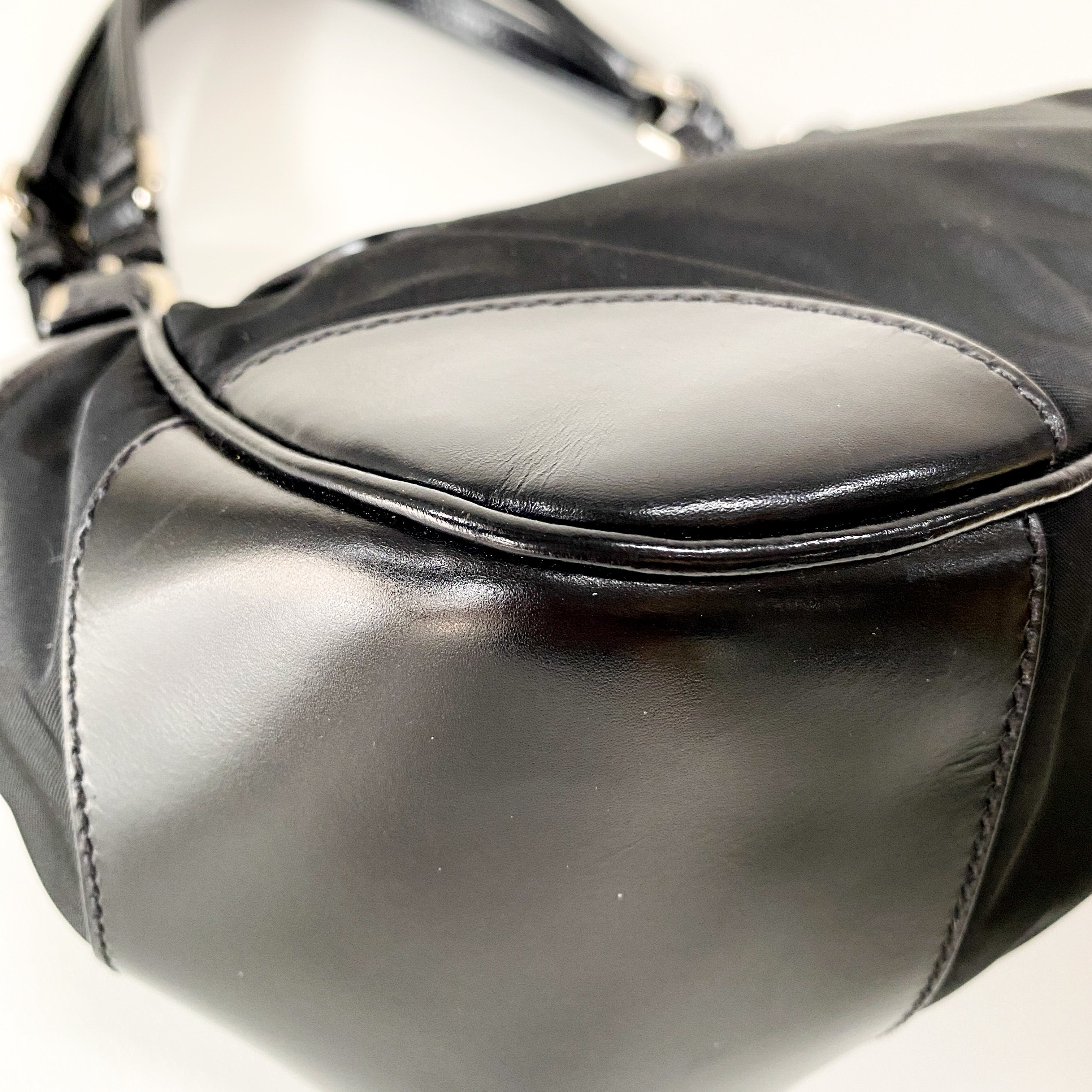Black Nylon & Leather Shoulder Bag
