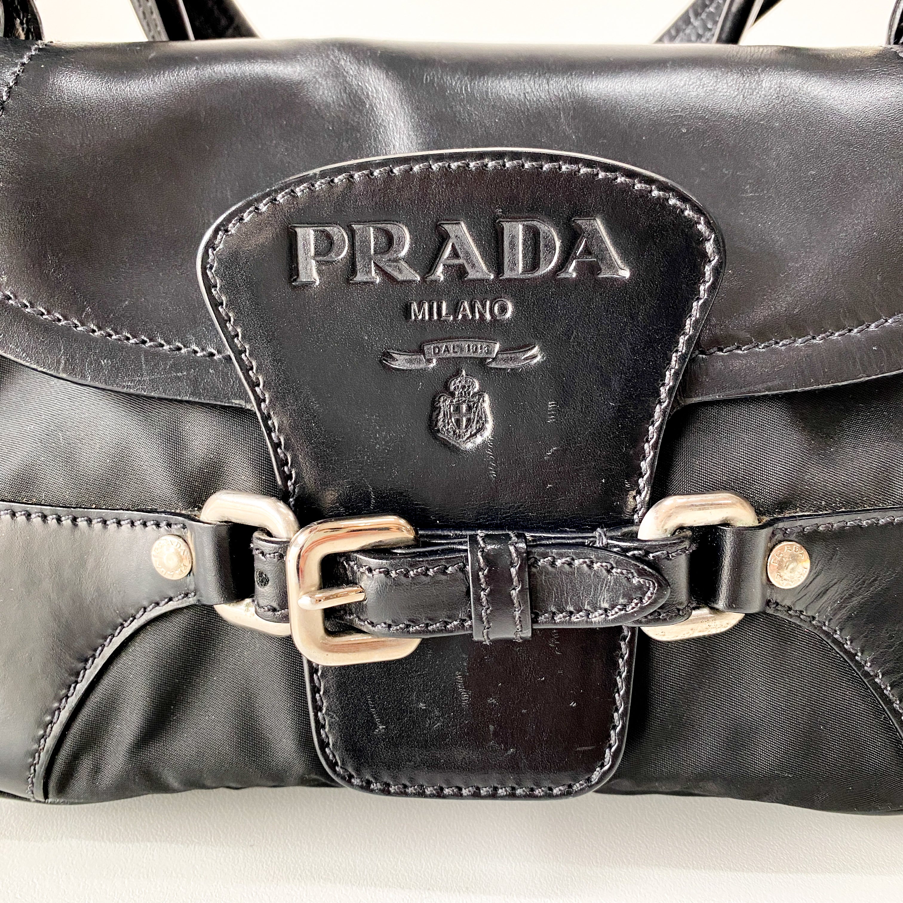 Black Nylon & Leather Shoulder Bag