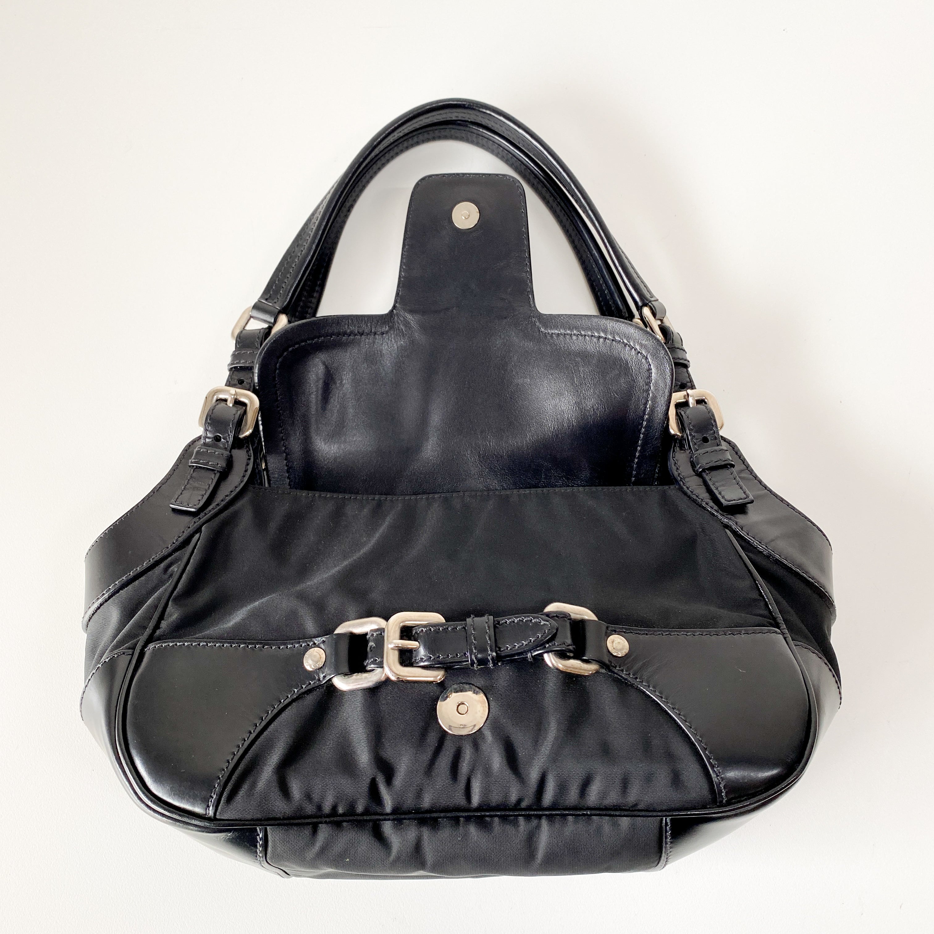 Black Nylon & Leather Shoulder Bag