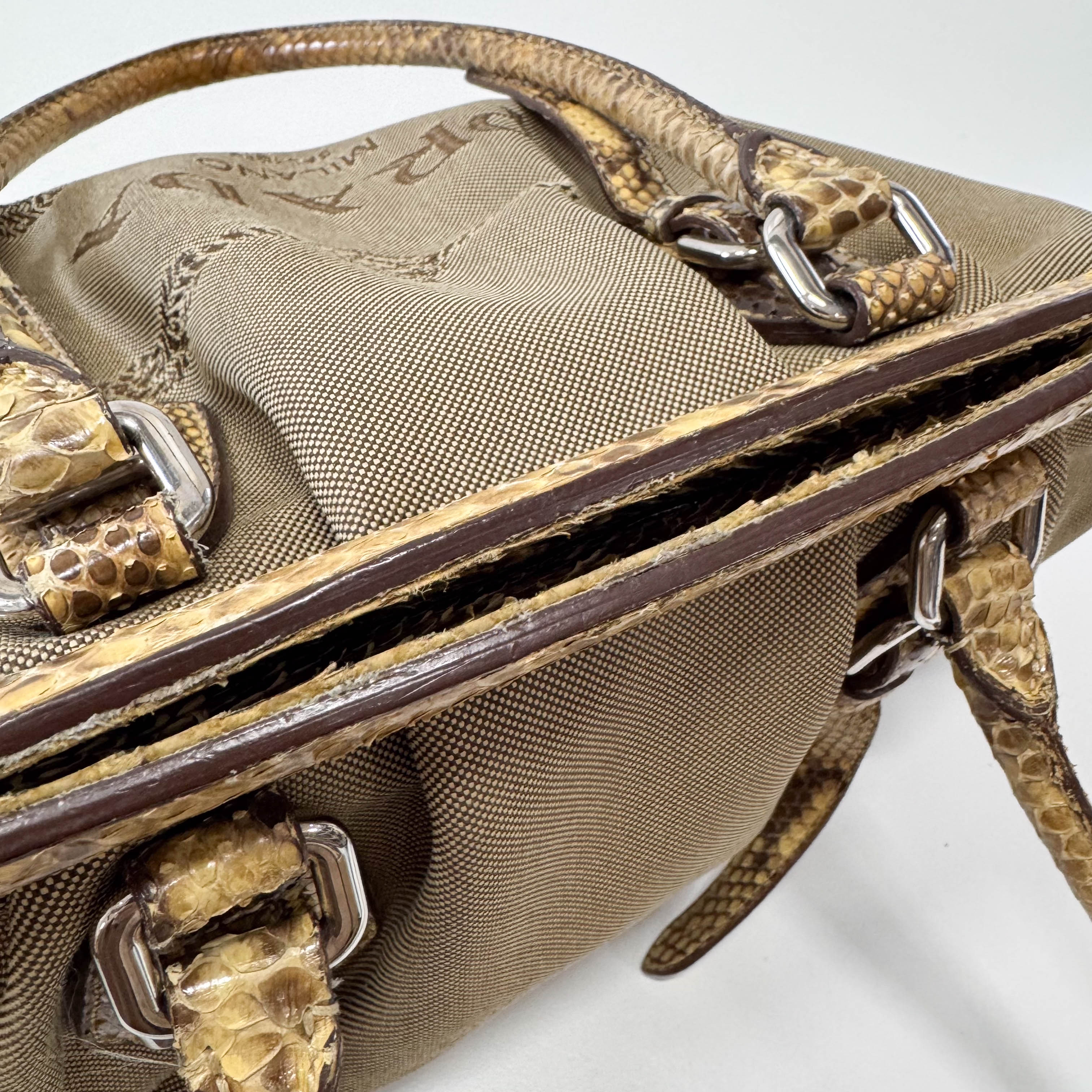 Yellow Jacquard Python Leather Shoulder Bag