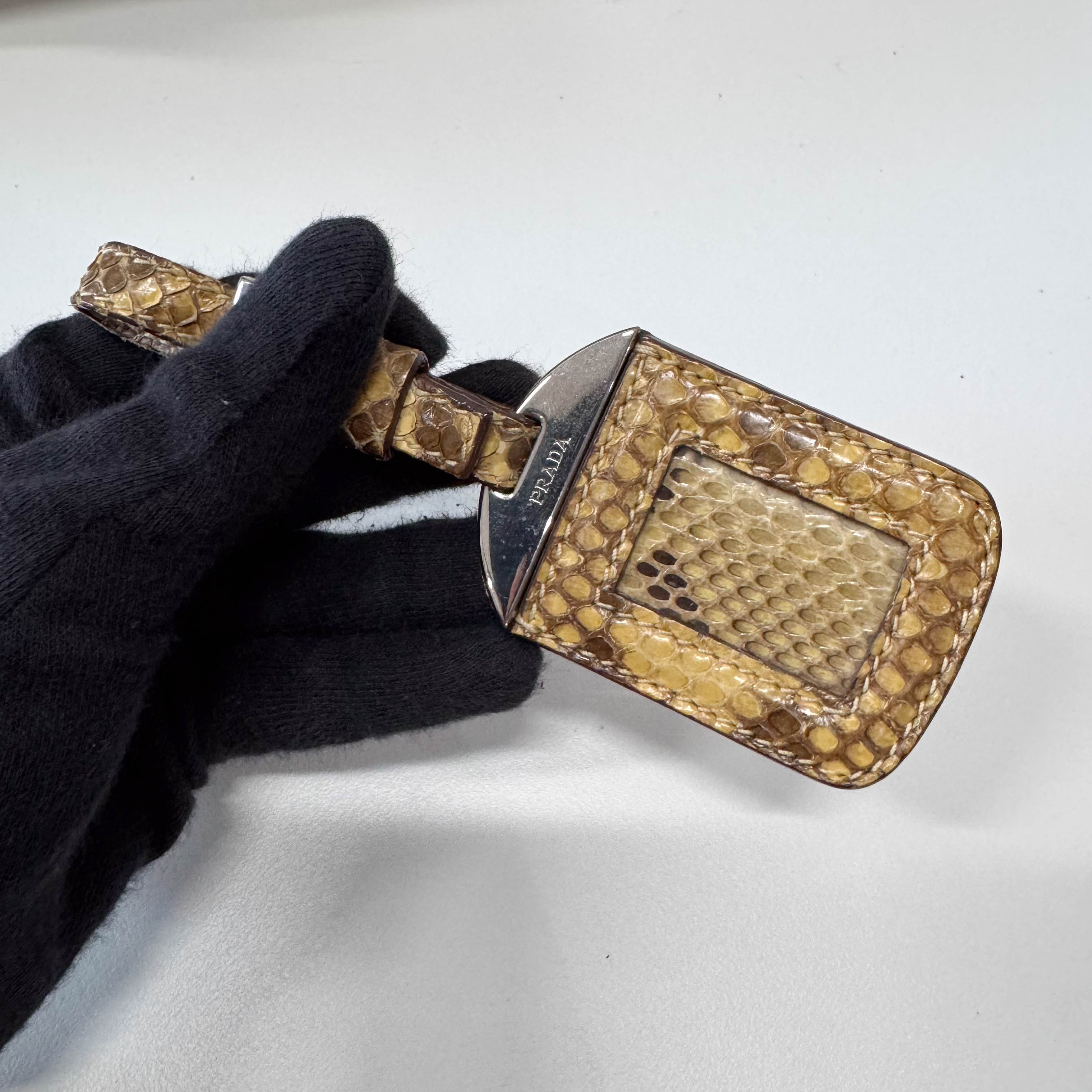 Yellow Jacquard Python Leather Shoulder Bag