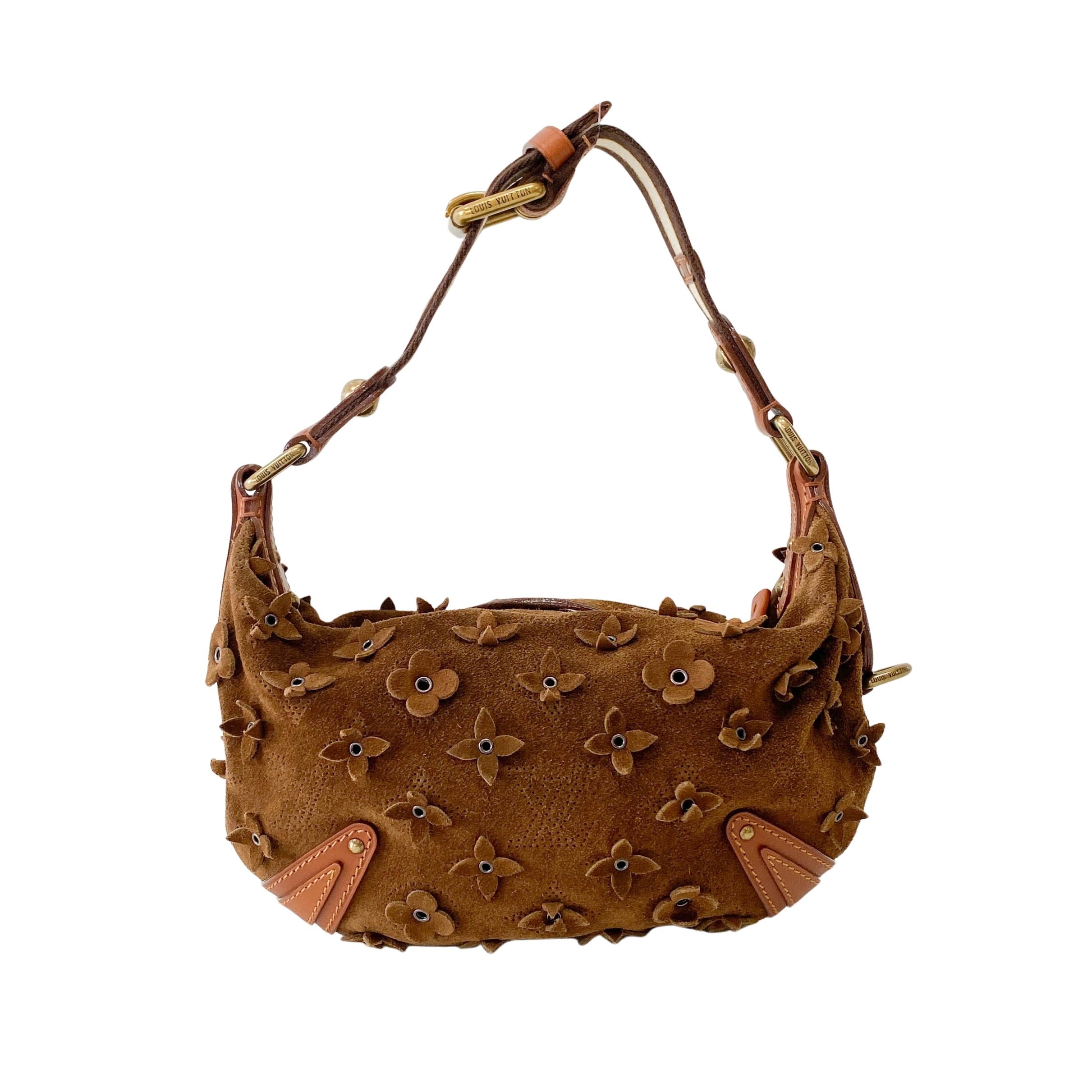 Monogram Onatah Fleurs PM Brown Suede Bag