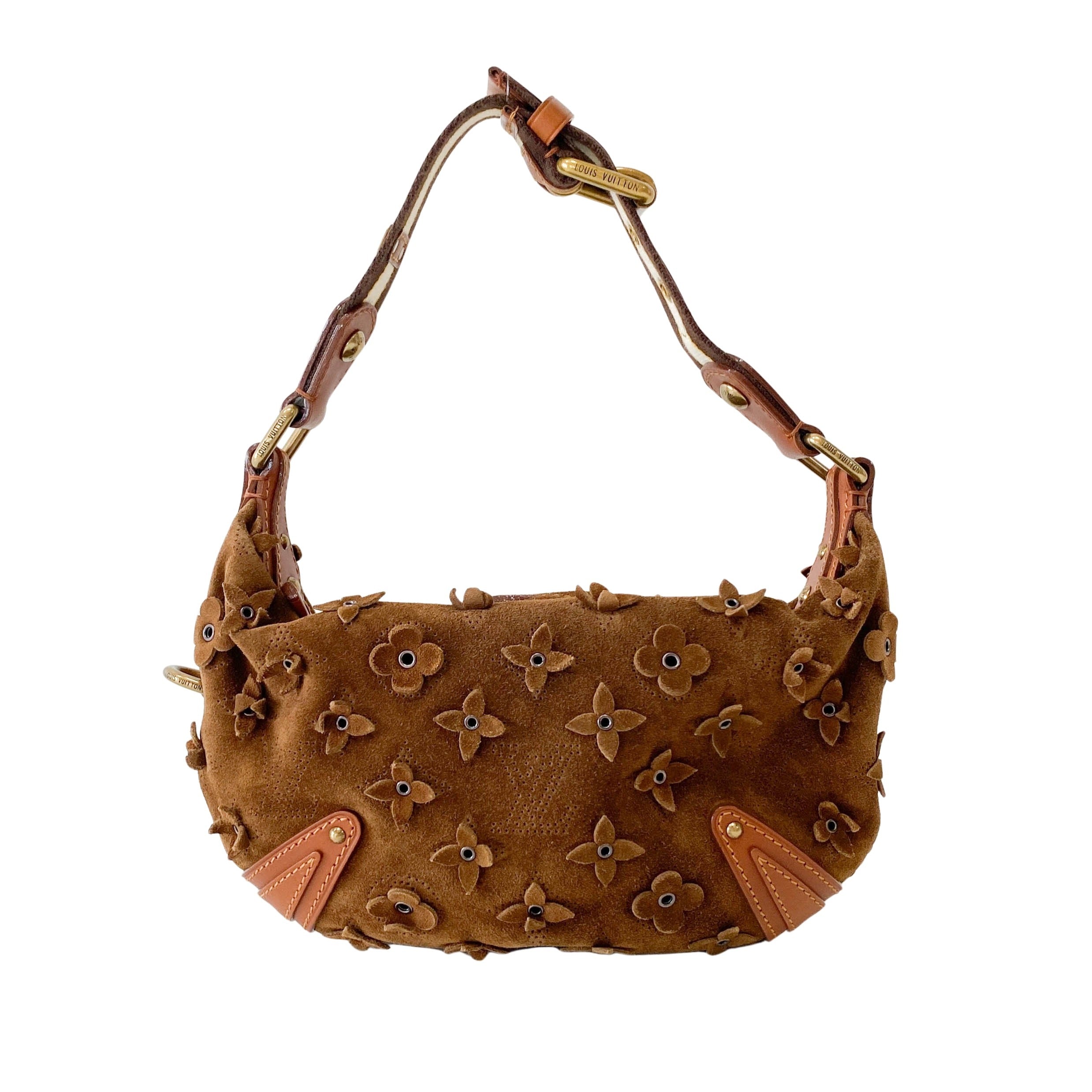 Monogram Onatah Fleurs PM Brown Suede Bag