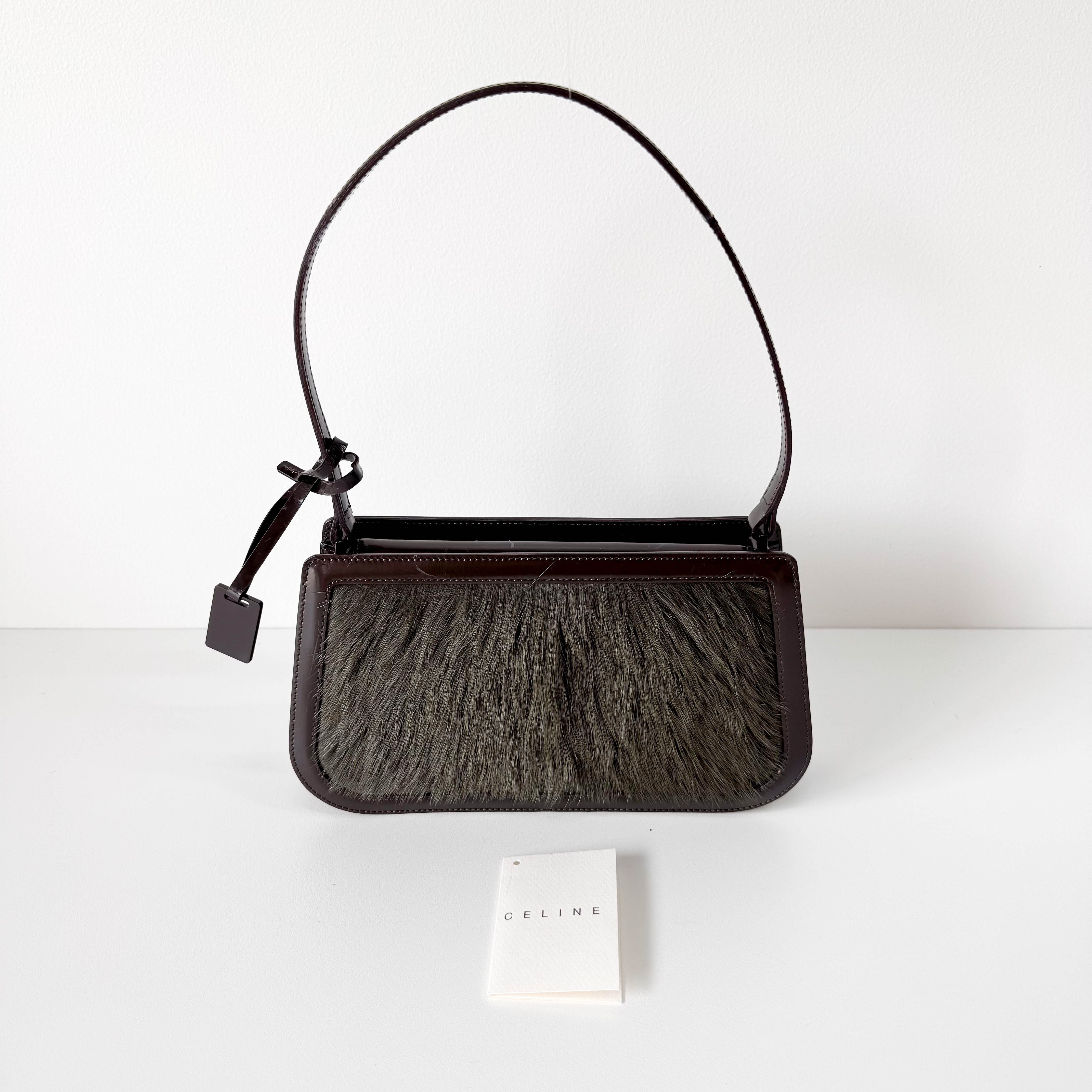 Vintage Green Fur/Brown Leather Shoulder Bag