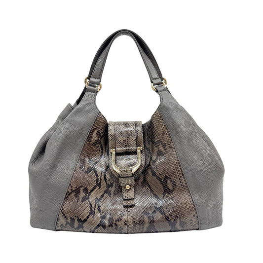 Stirrup Brown Python Embossed Leather Shoulder Bag