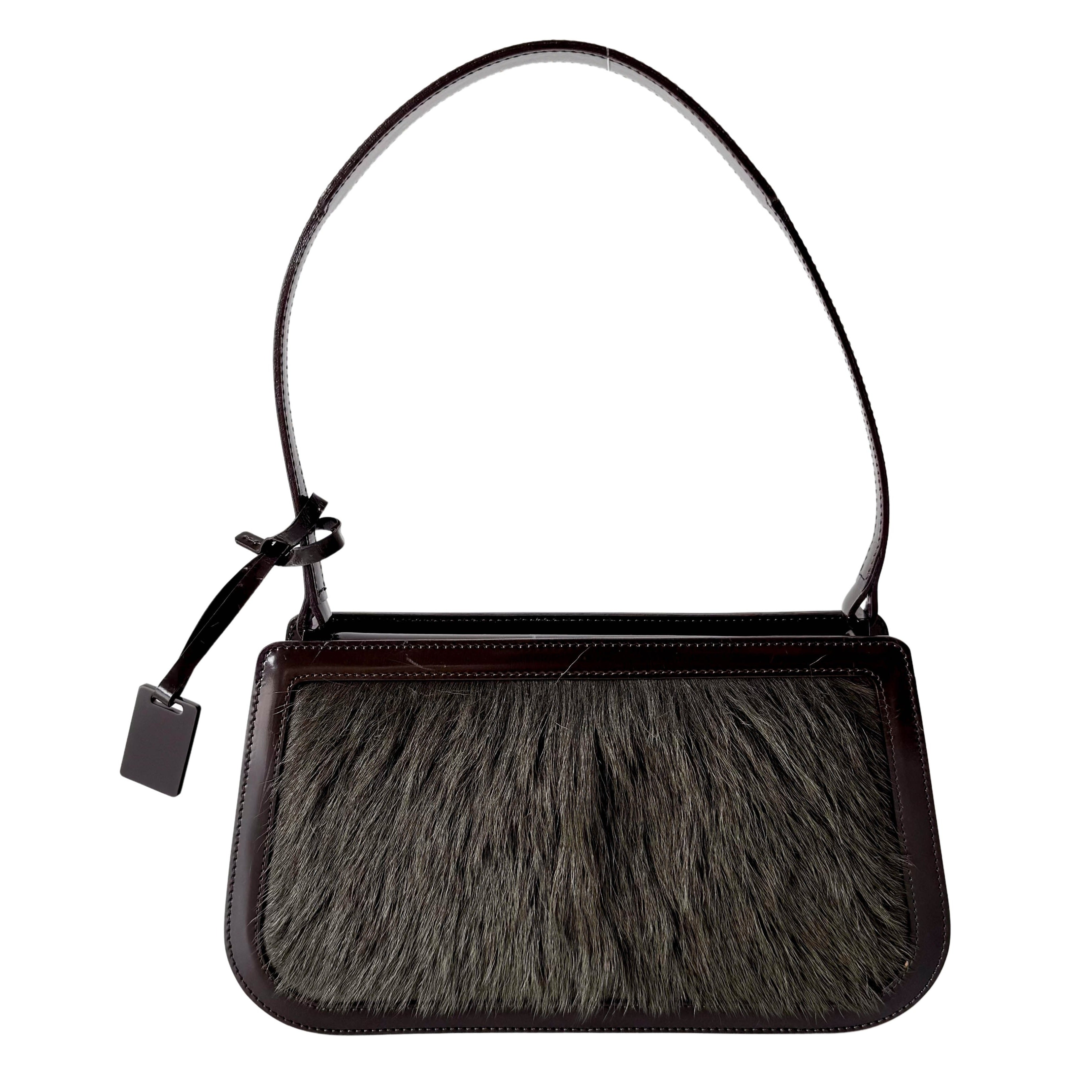 Vintage Green Fur/Brown Leather Shoulder Bag