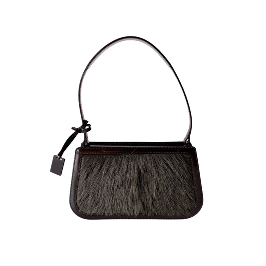 Vintage Green Fur/Brown Leather Shoulder Bag