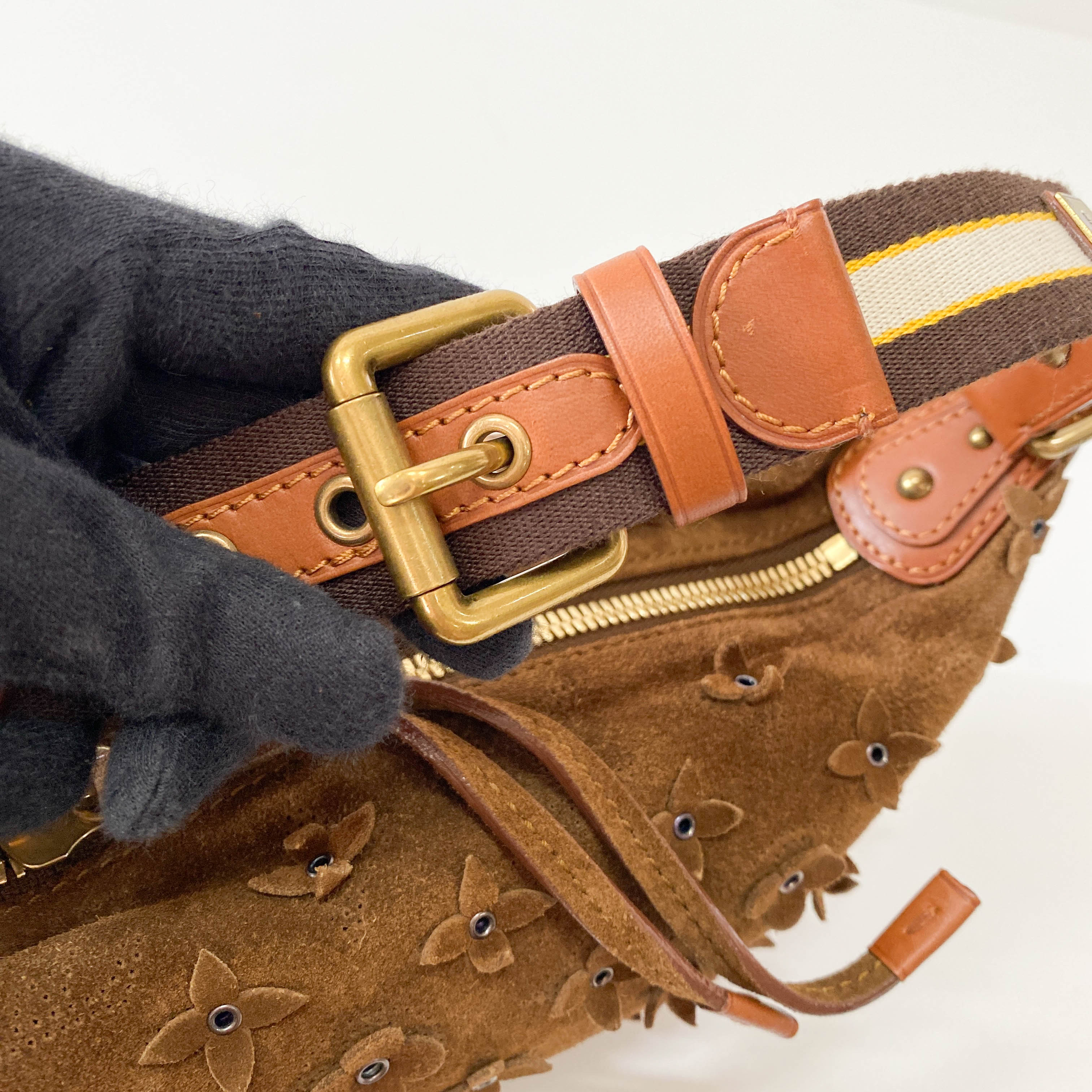 Monogram Onatah Fleurs PM Brown Suede Bag