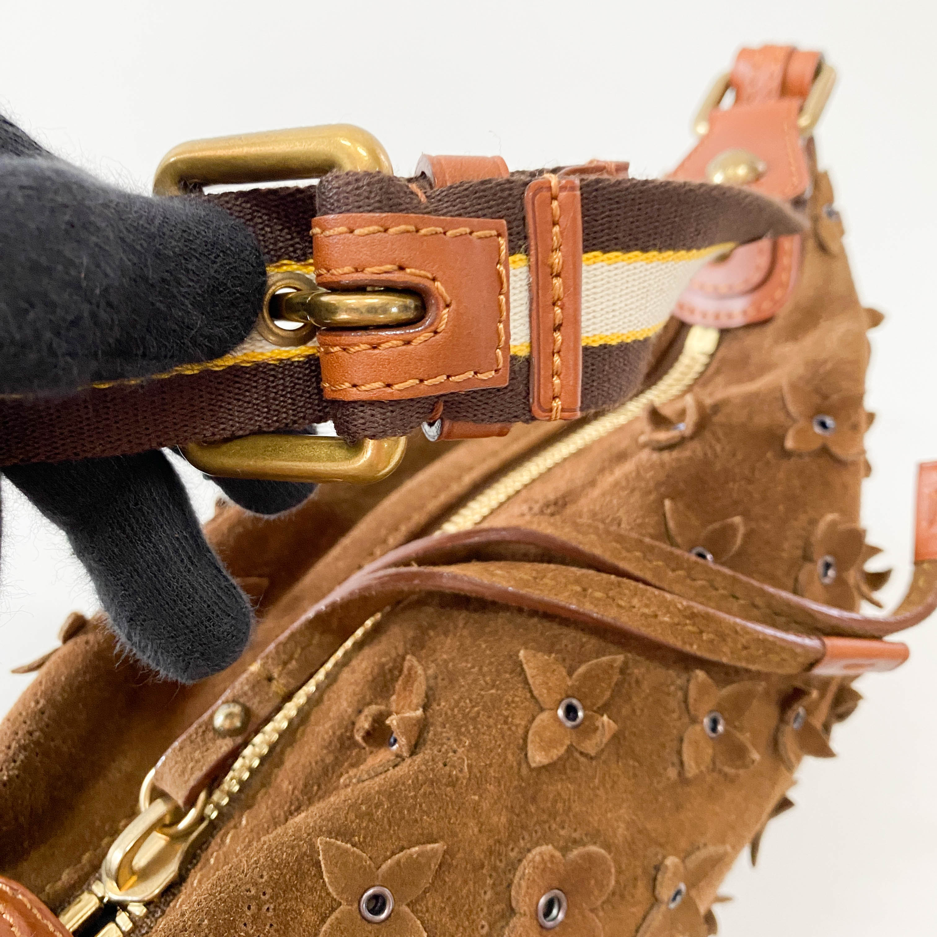 Monogram Onatah Fleurs PM Brown Suede Bag