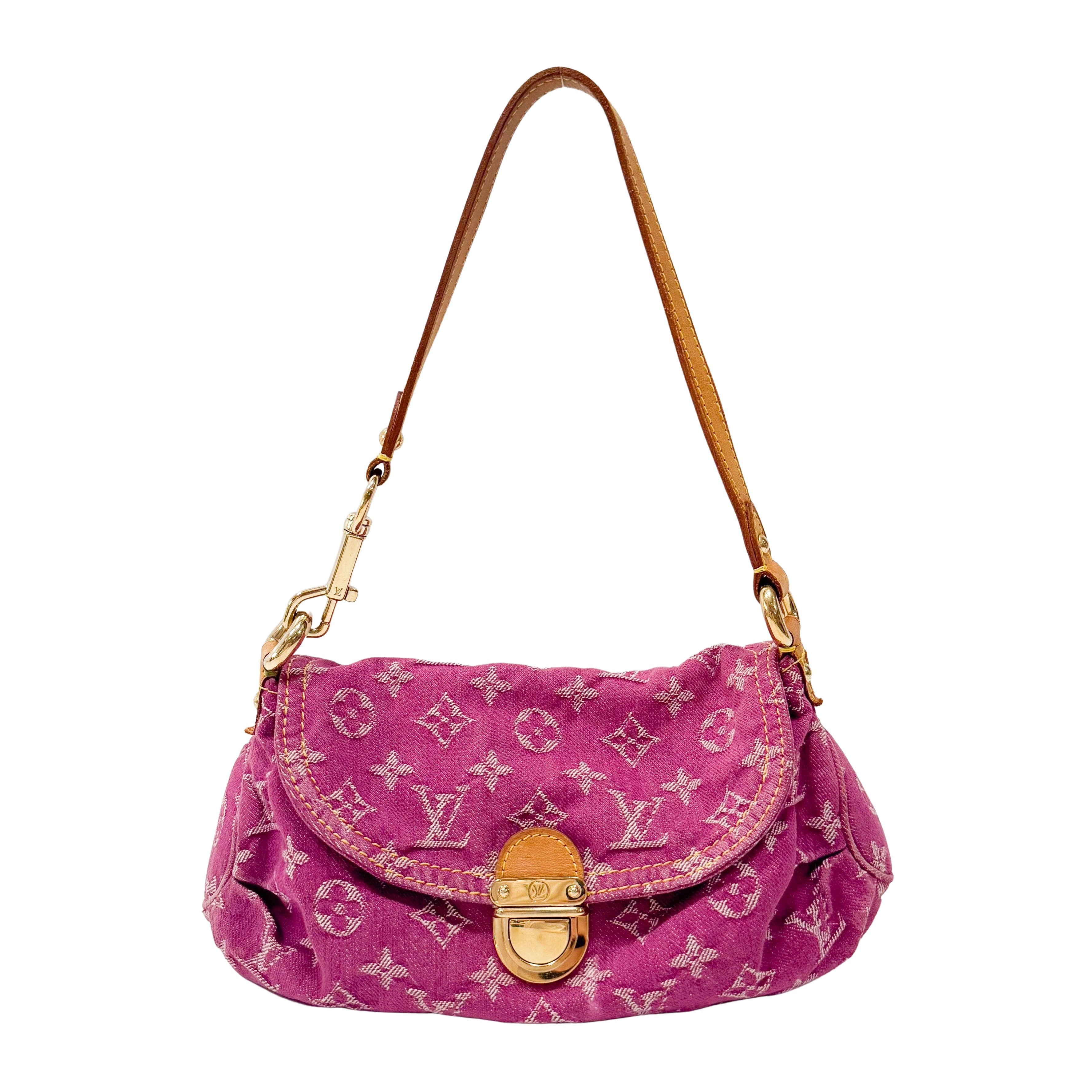 Mini Pleaty Monogram Pink Denim Shoulder Bag