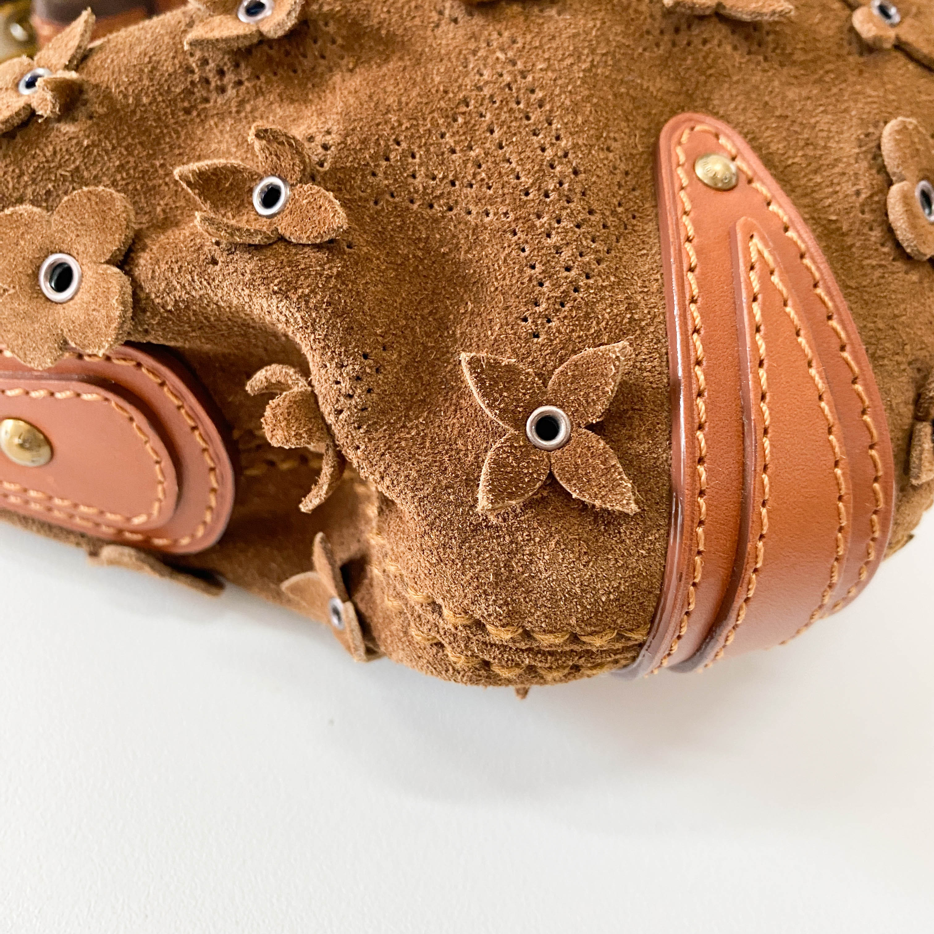 Monogram Onatah Fleurs PM Brown Suede Bag