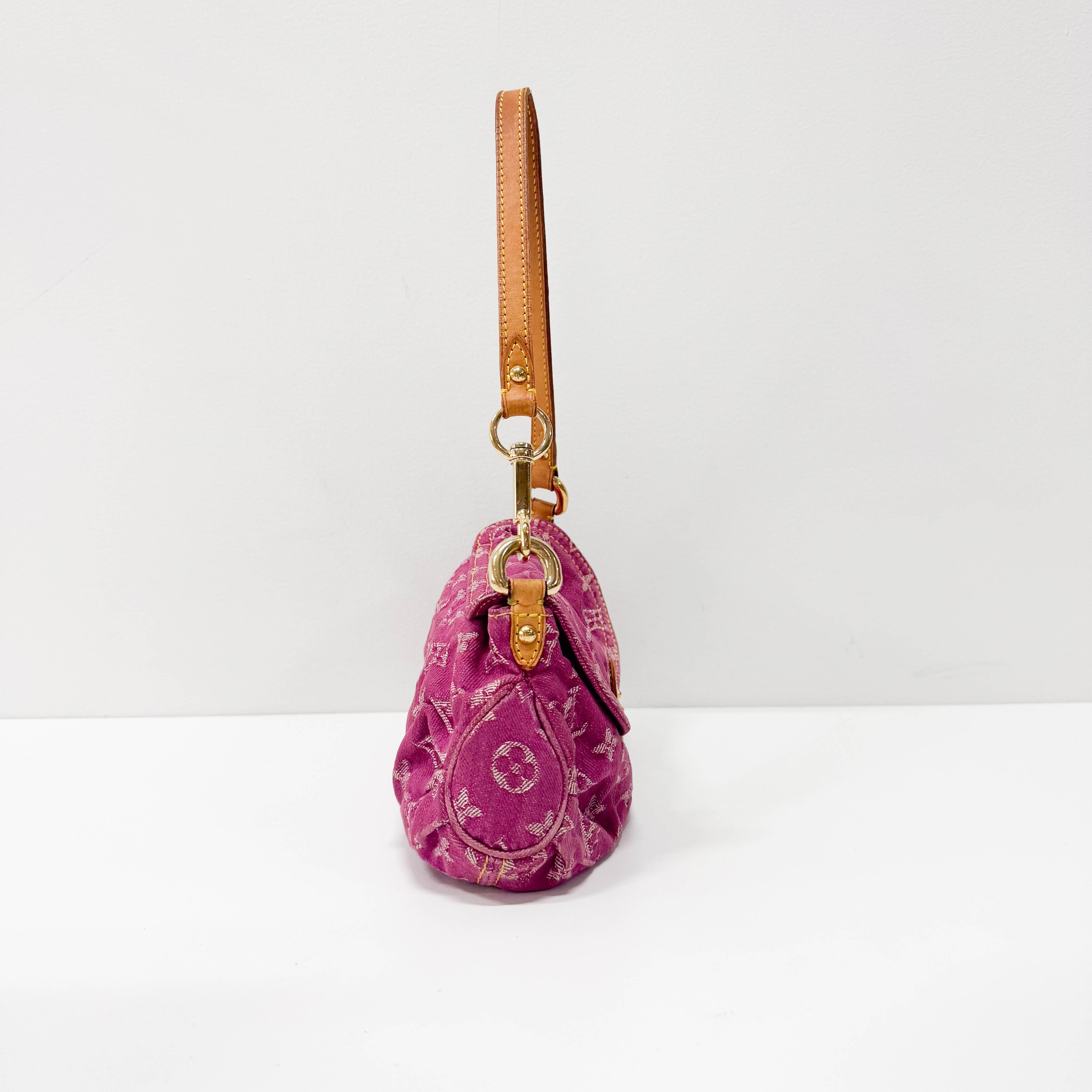 Mini Pleaty Monogram Pink Denim Shoulder Bag
