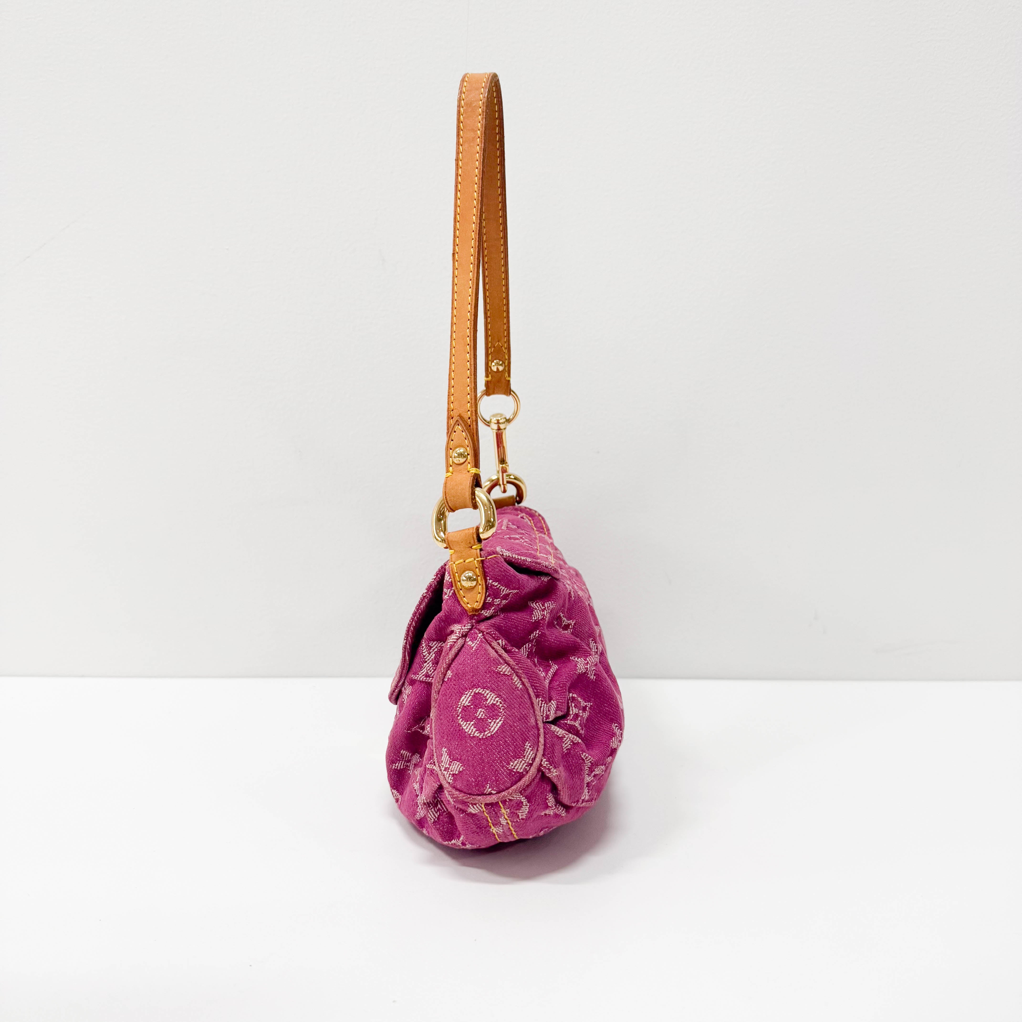 Mini Pleaty Monogram Pink Denim Shoulder Bag