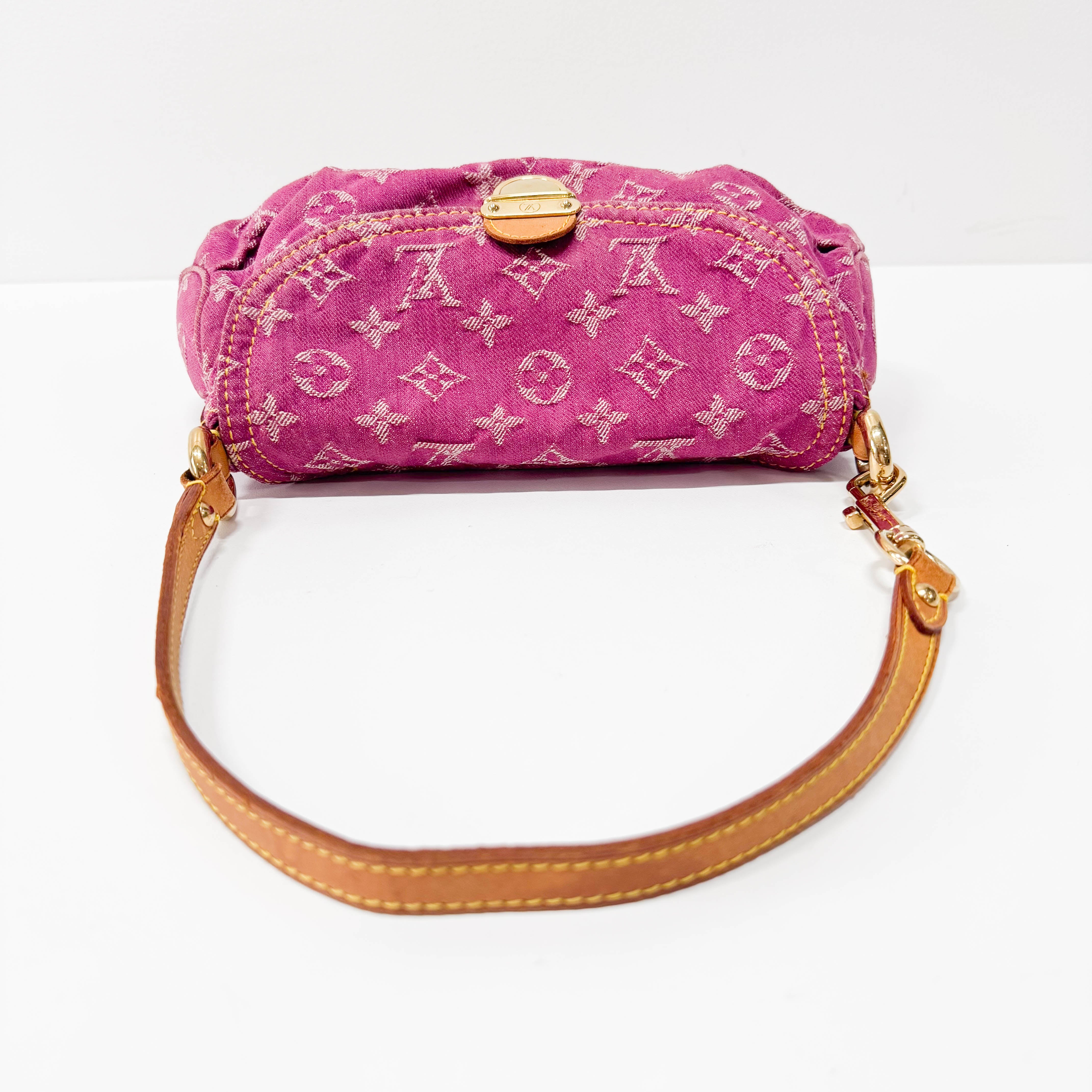 Mini Pleaty Monogram Pink Denim Shoulder Bag