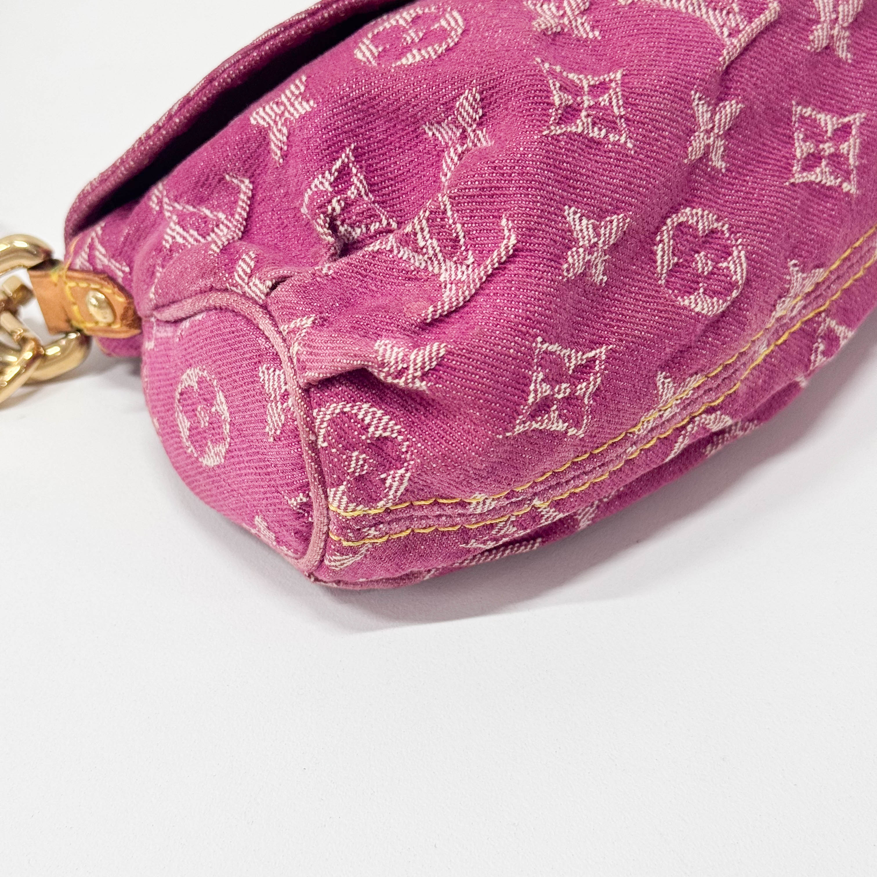 Mini Pleaty Monogram Pink Denim Shoulder Bag