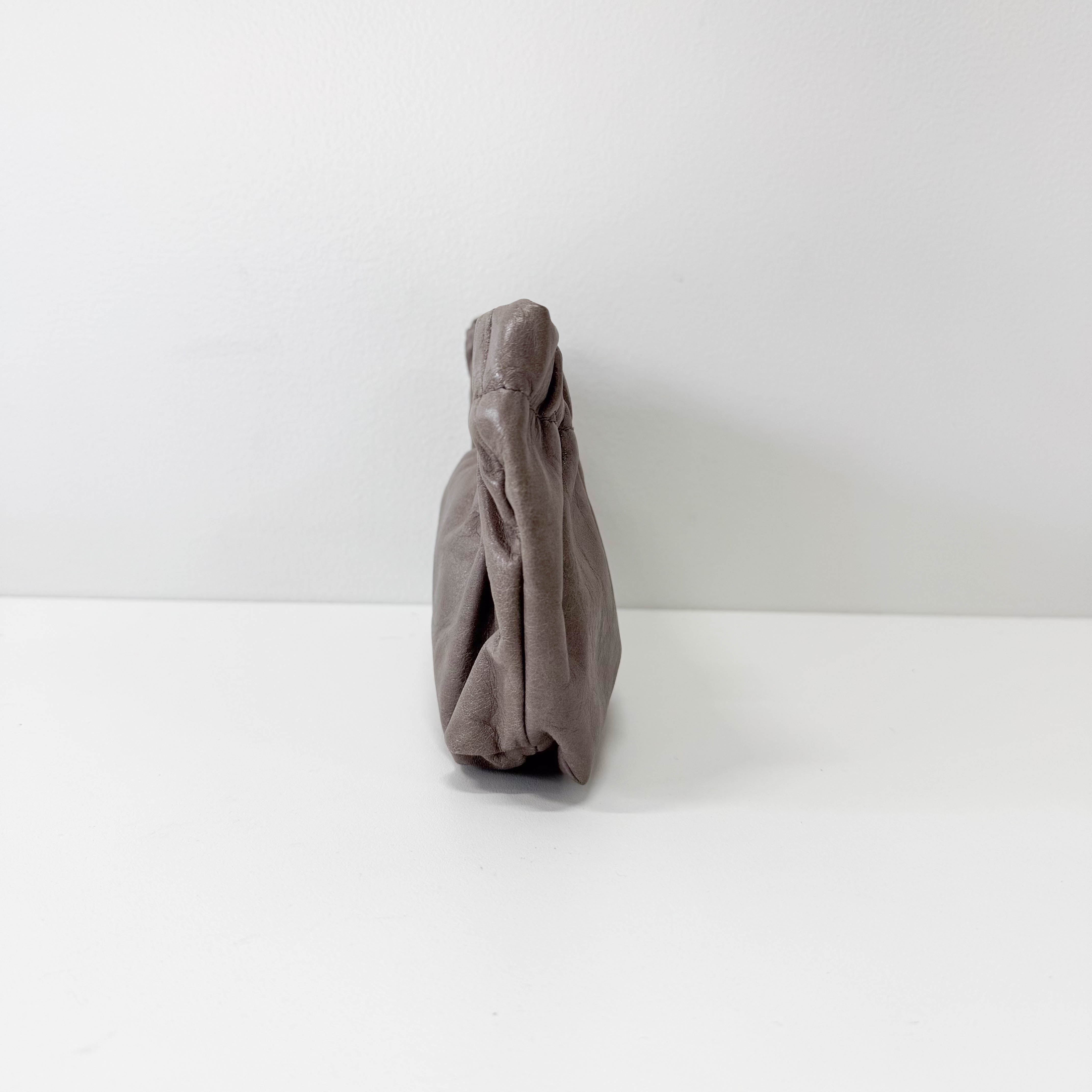 Grey Leather Clutch Bag