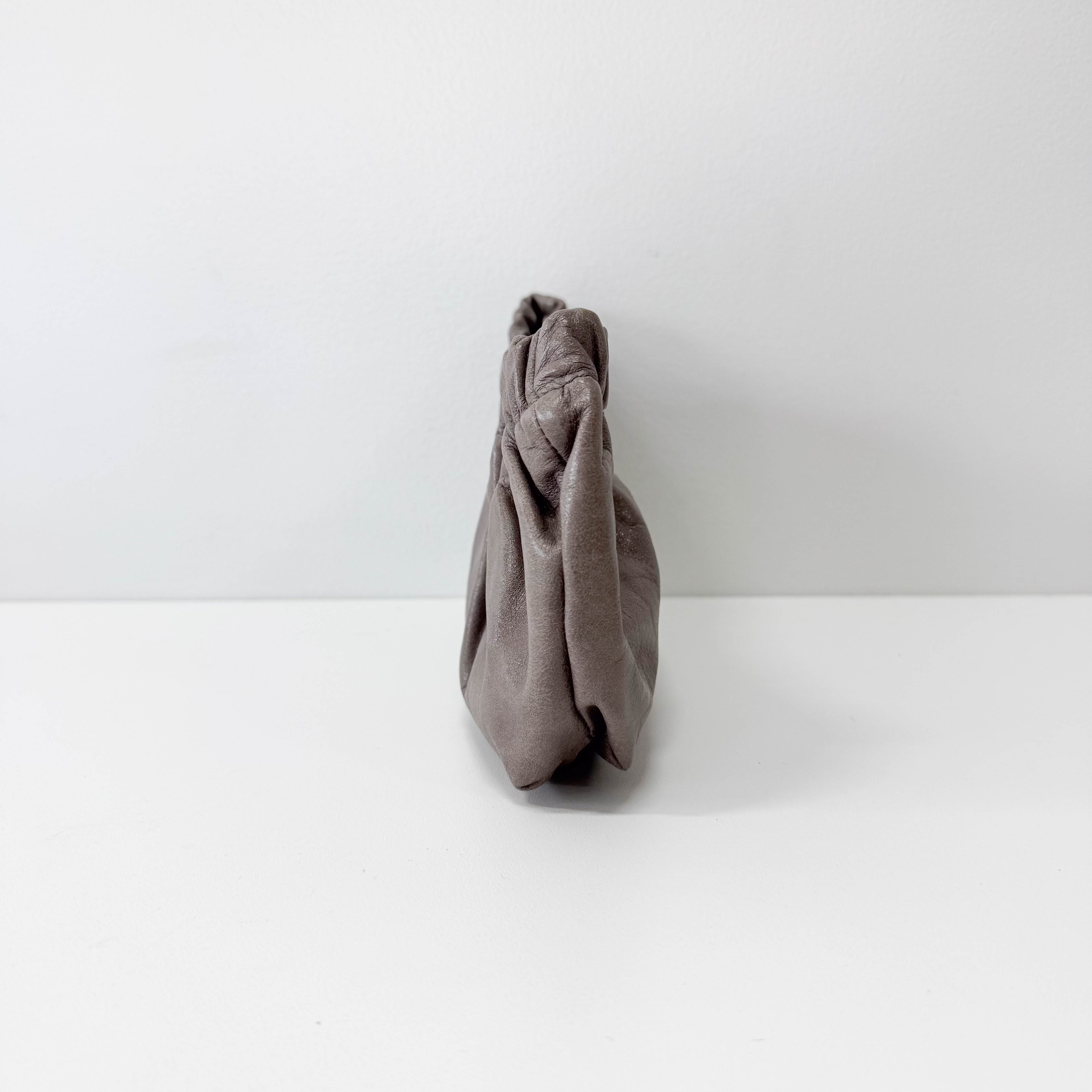 Grey Leather Clutch Bag