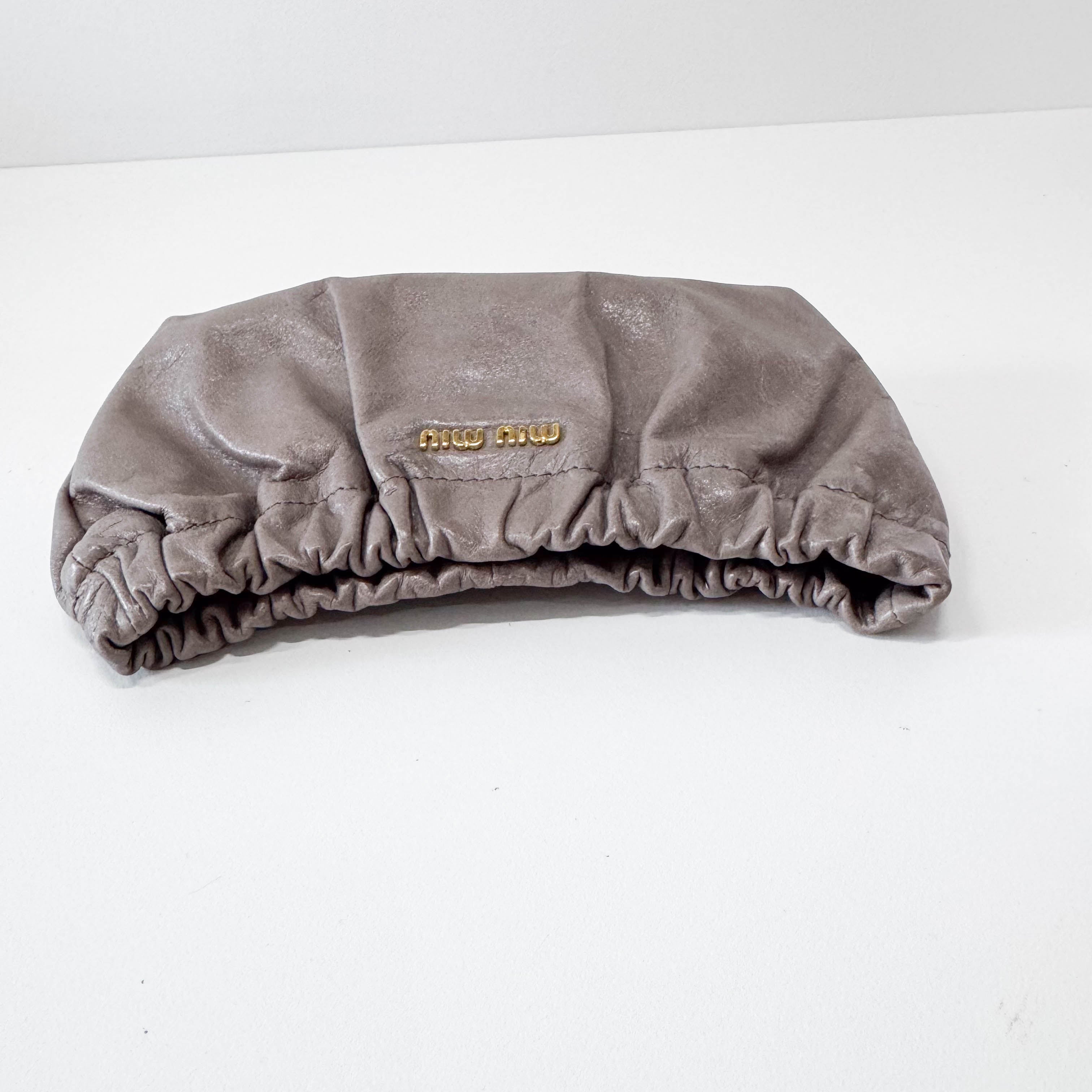 Grey Leather Clutch Bag