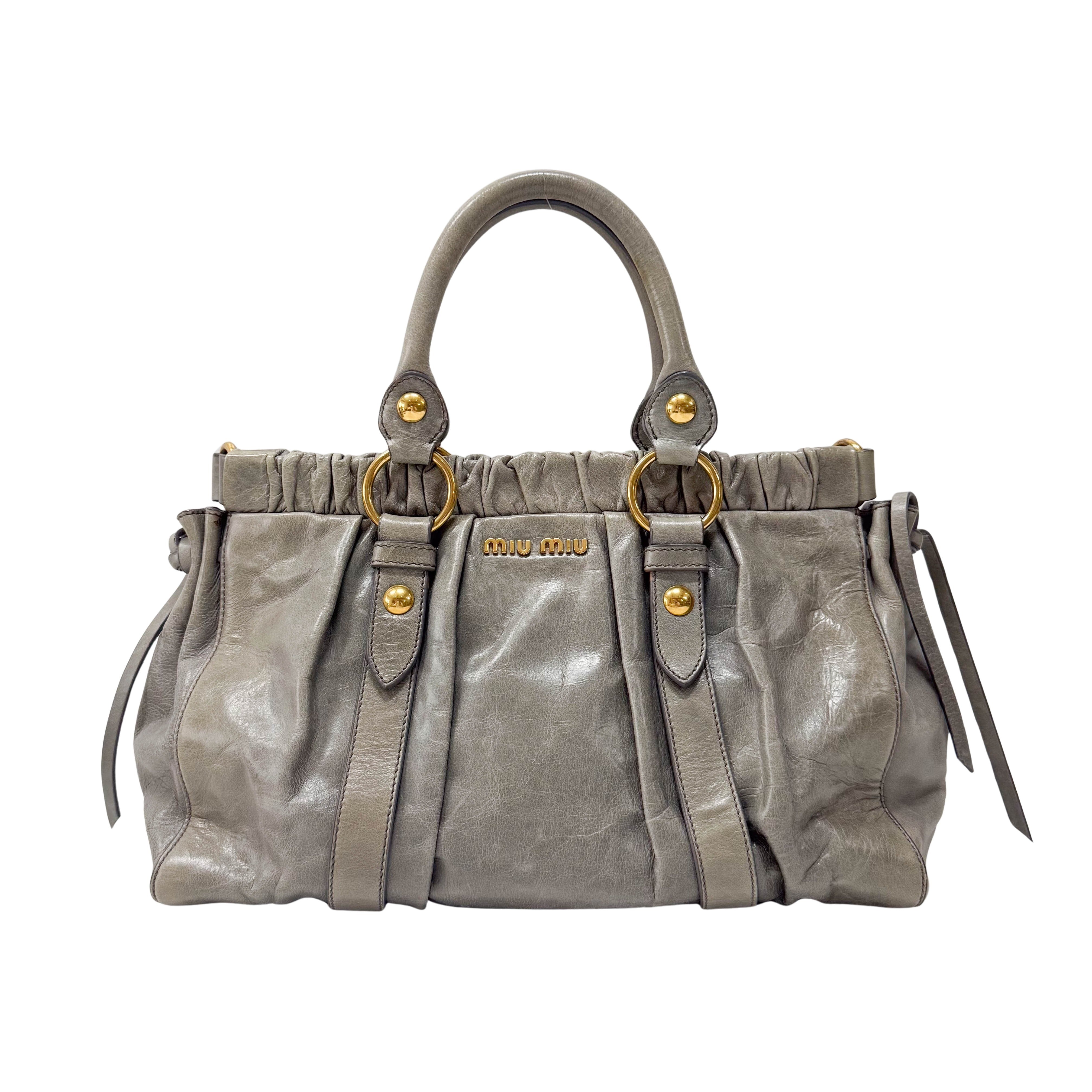 Vitello Grey Leather Two Way Bag
