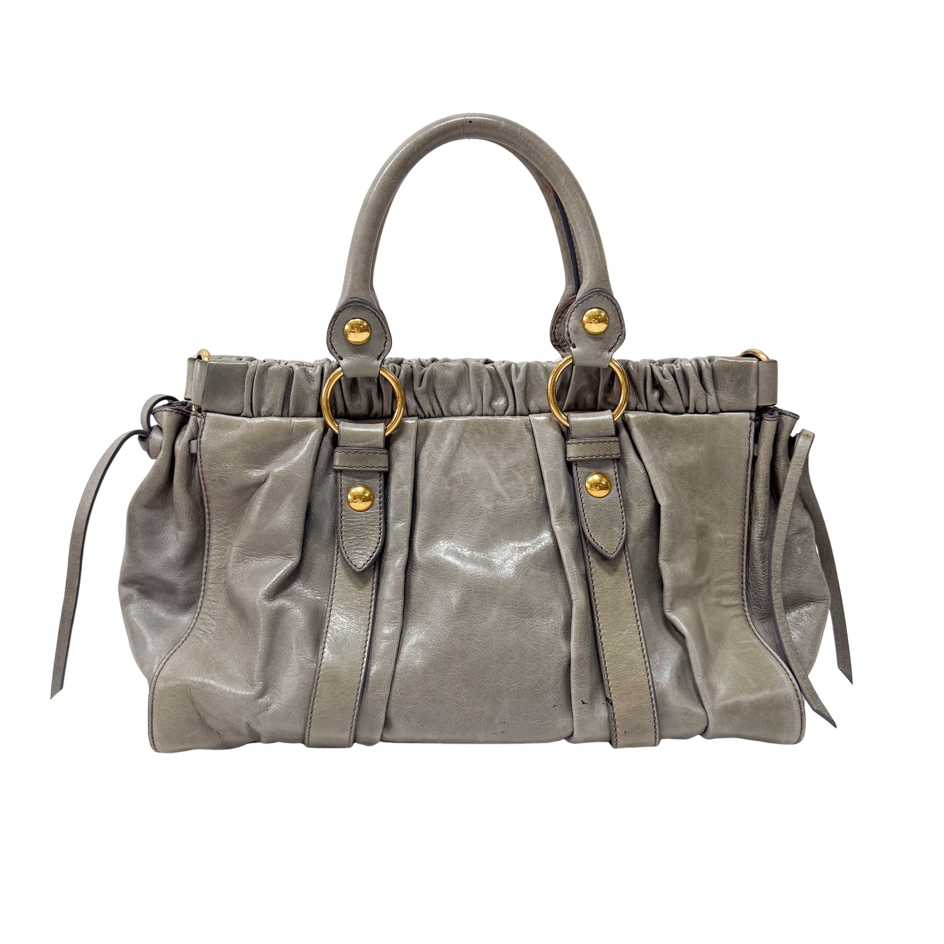 Vitello Grey Leather Two Way Bag
