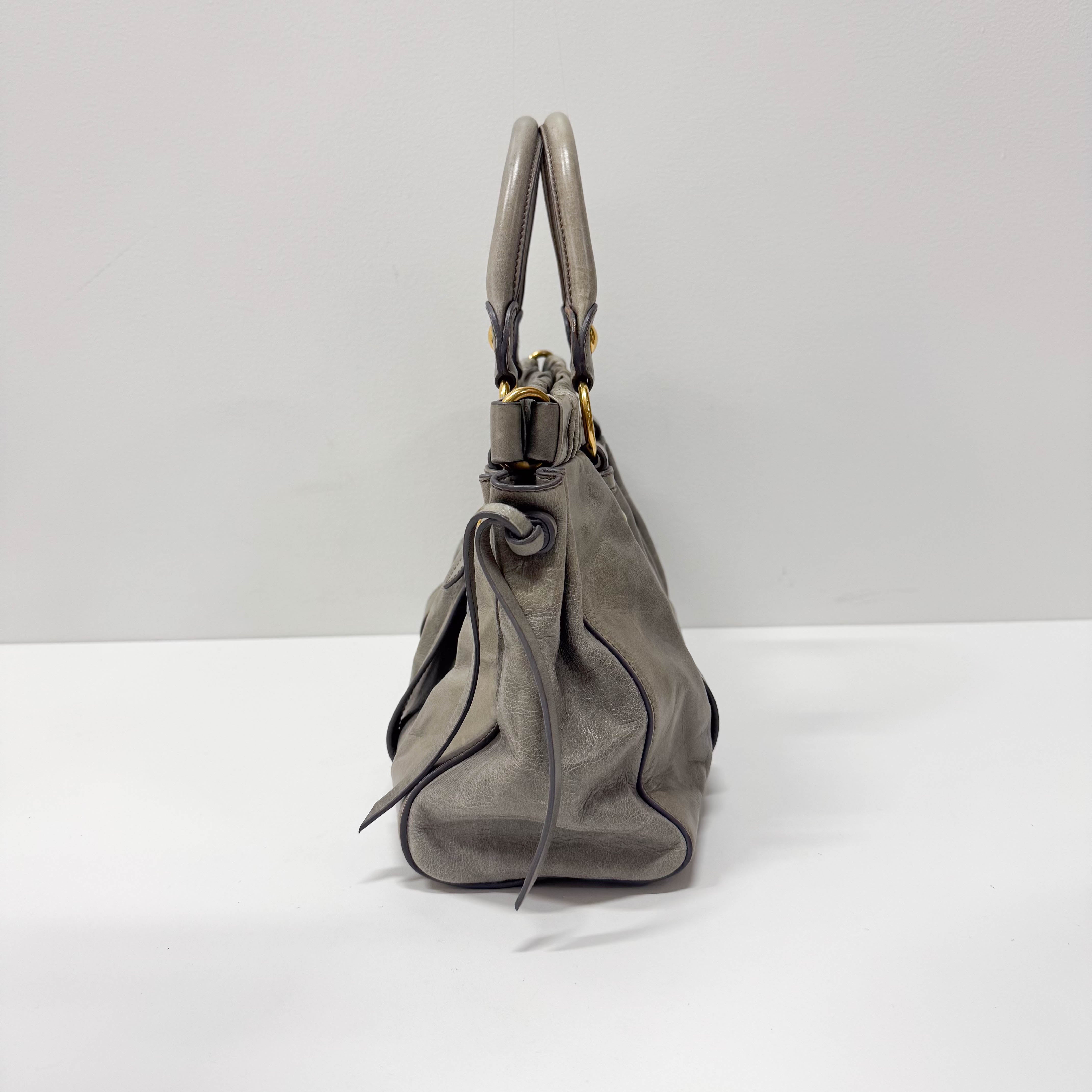 Vitello Grey Leather Two Way Bag
