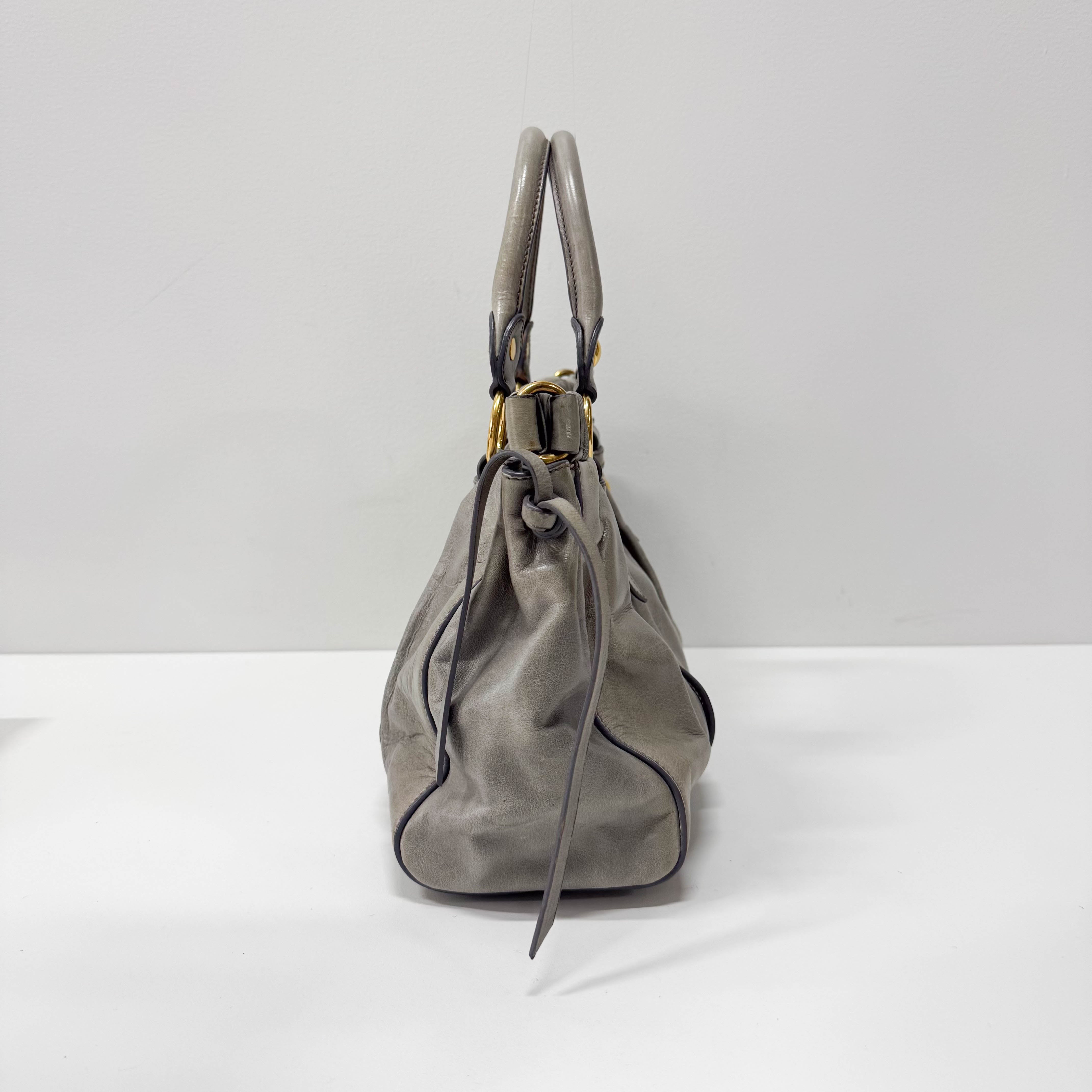Vitello Grey Leather Two Way Bag