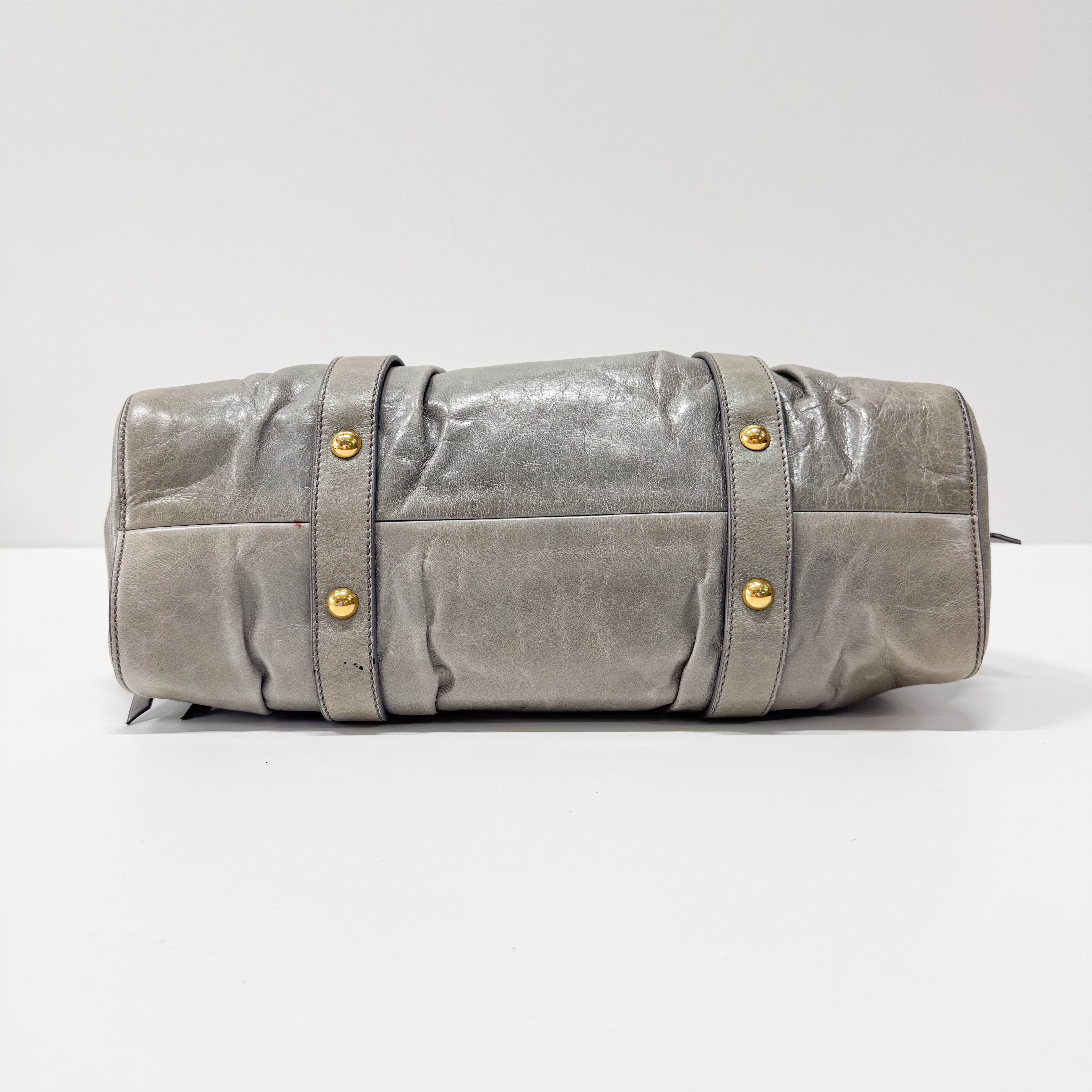 Vitello Grey Leather Two Way Bag