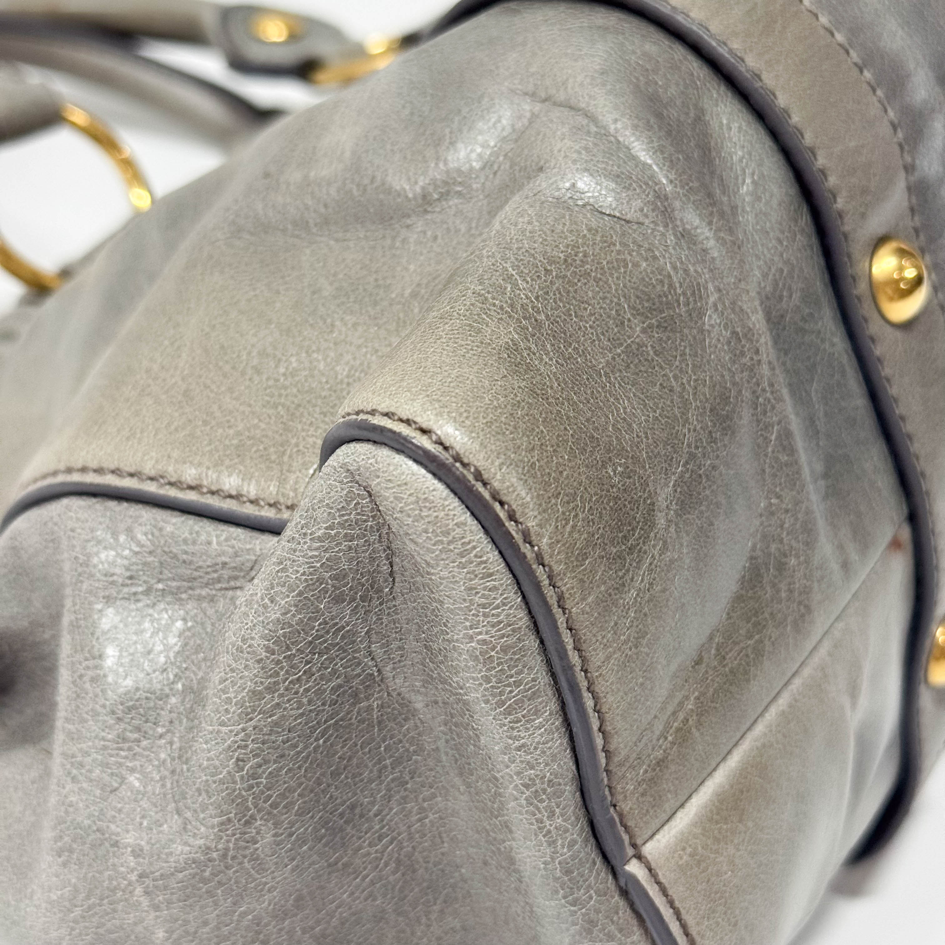 Vitello Grey Leather Two Way Bag