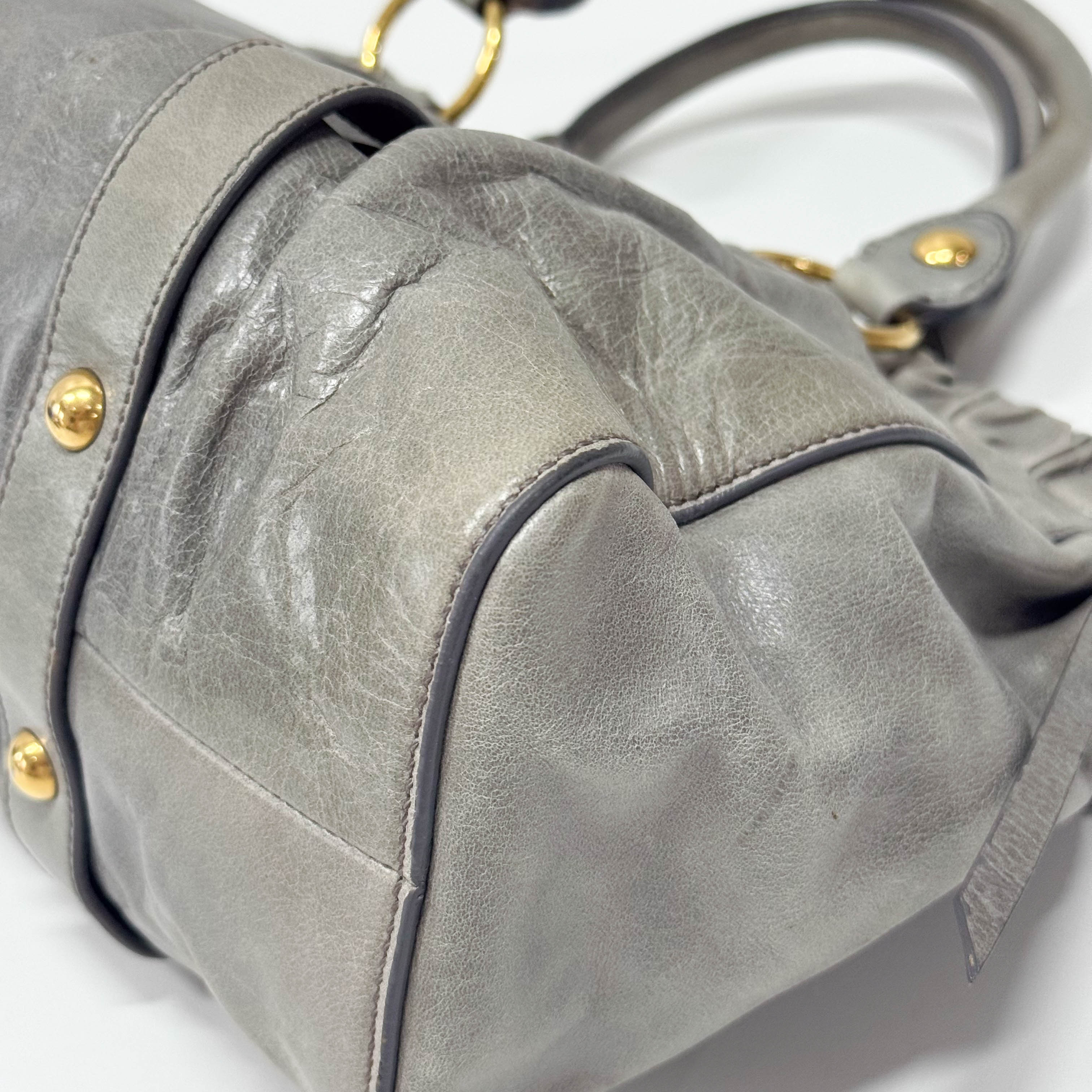 Vitello Grey Leather Two Way Bag