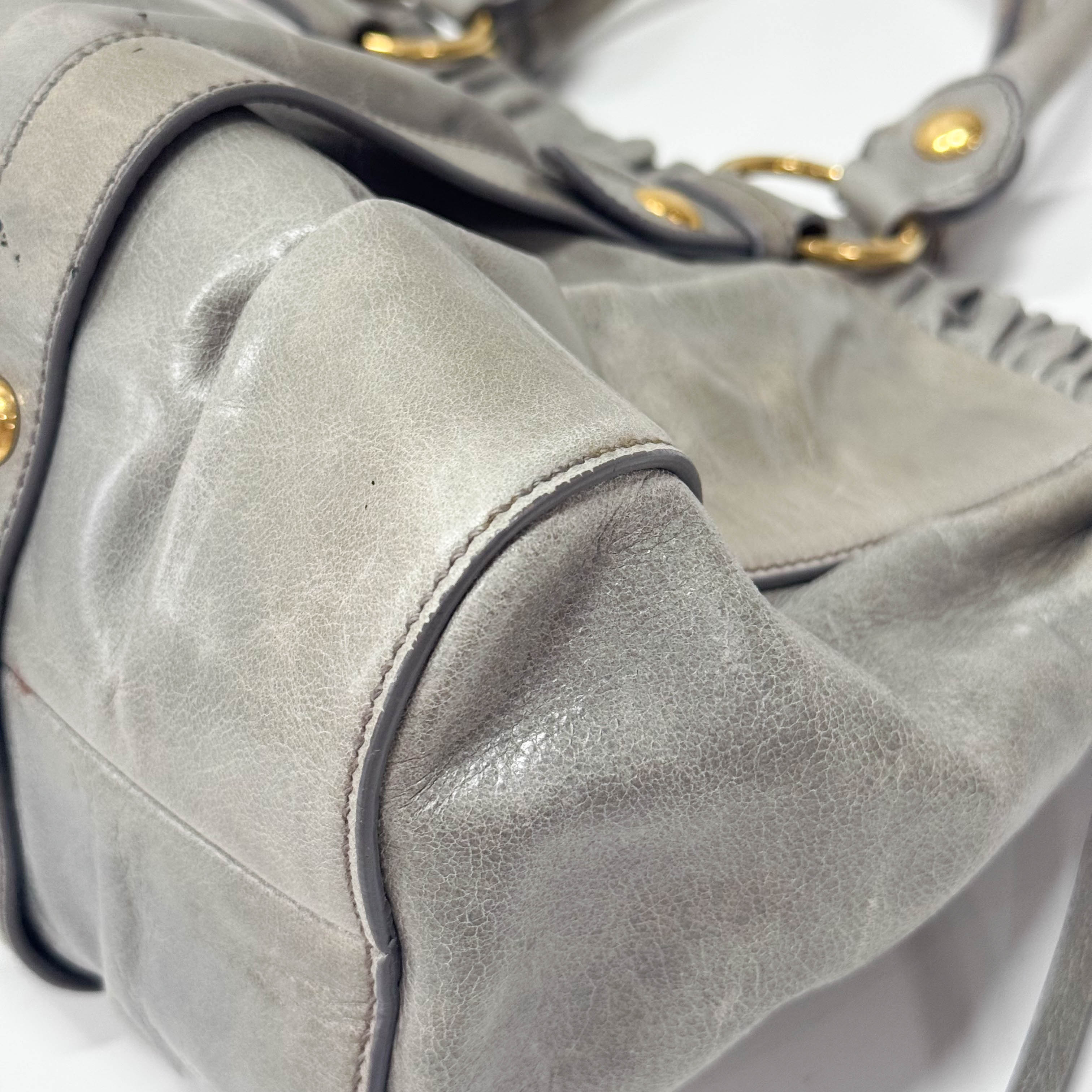 Vitello Grey Leather Two Way Bag