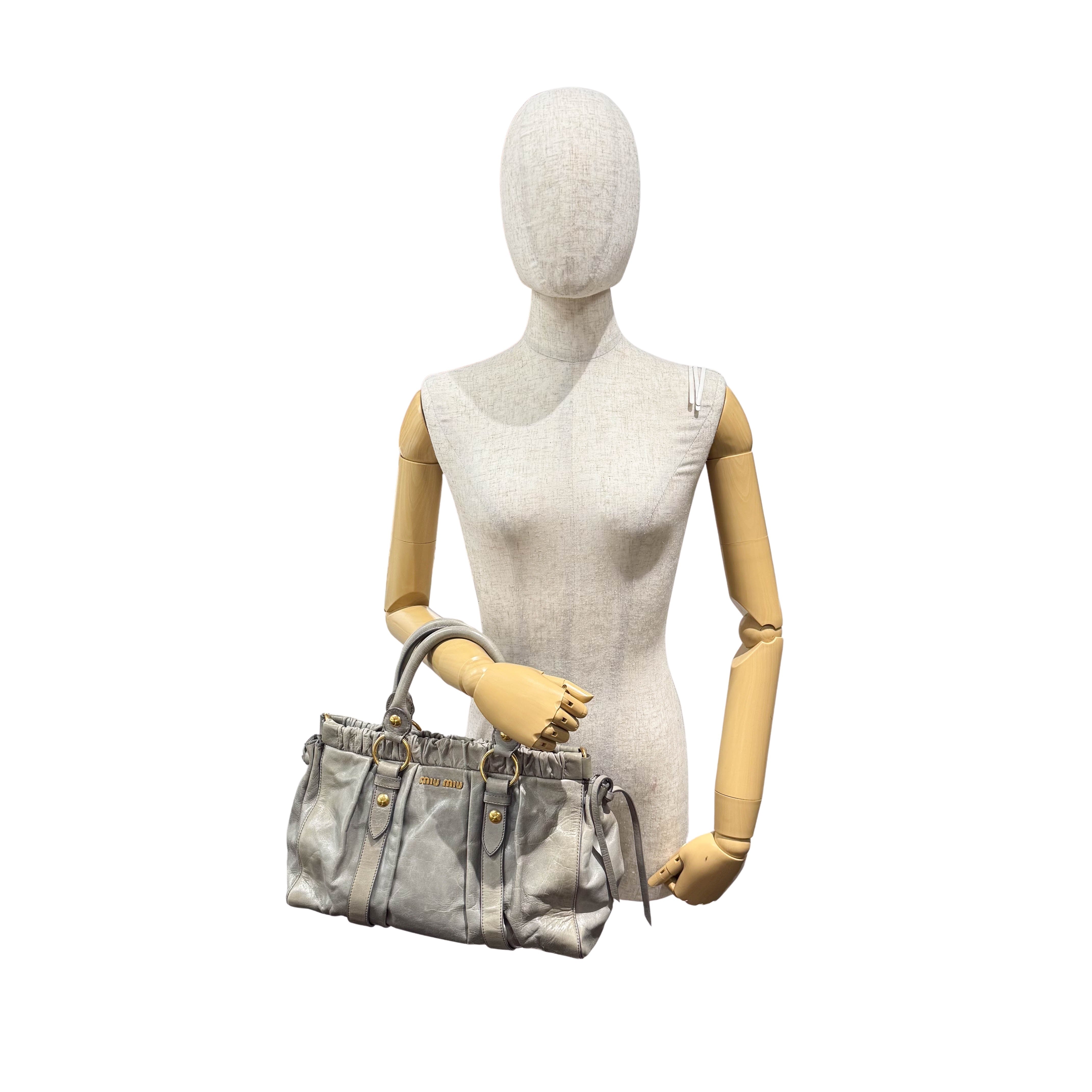 Vitello Grey Leather Two Way Bag